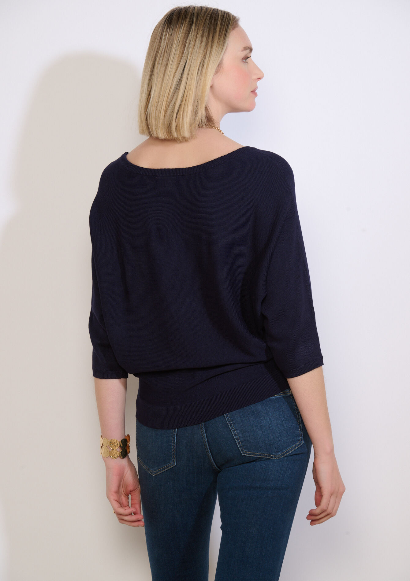 Losse trui met boothals - NAVY BASIC - 04007018_2723