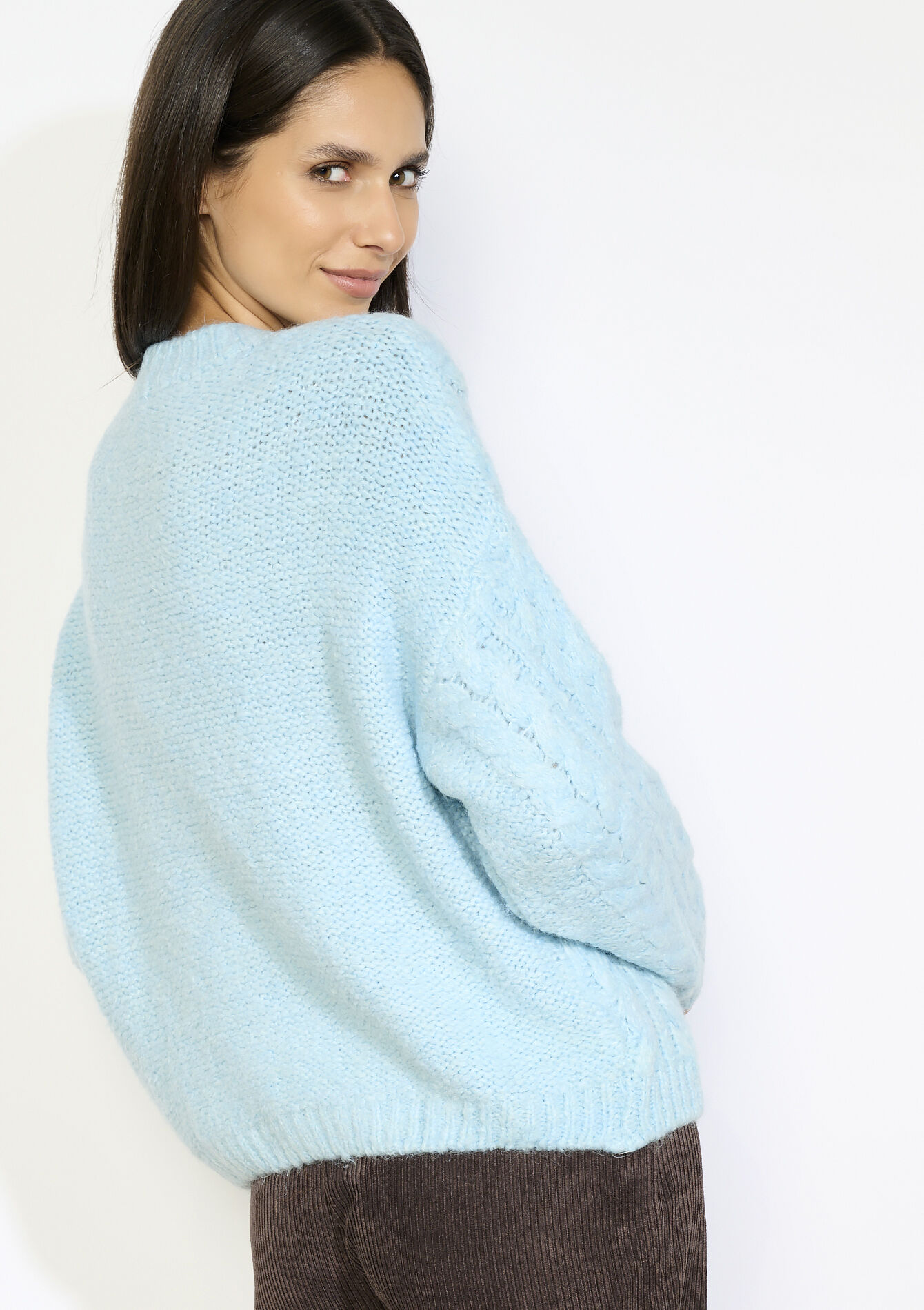 Cable knit buttoned cardigan, Cable knit buttoned cardigan - BLUE PASTEL - 04101374_3003