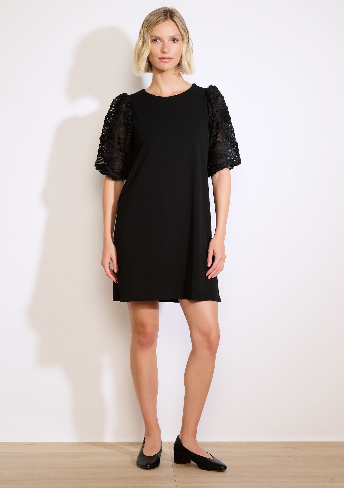 Robe courte manches dentelle - BLACK - 08104269_1119