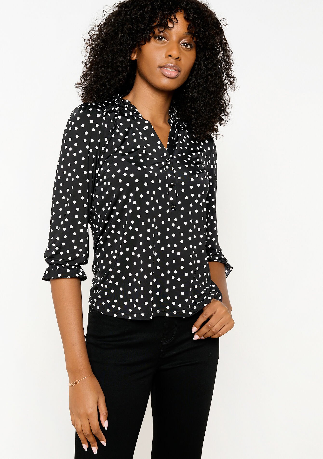 Blouse met polkadots - BLACK - 02301544_1119