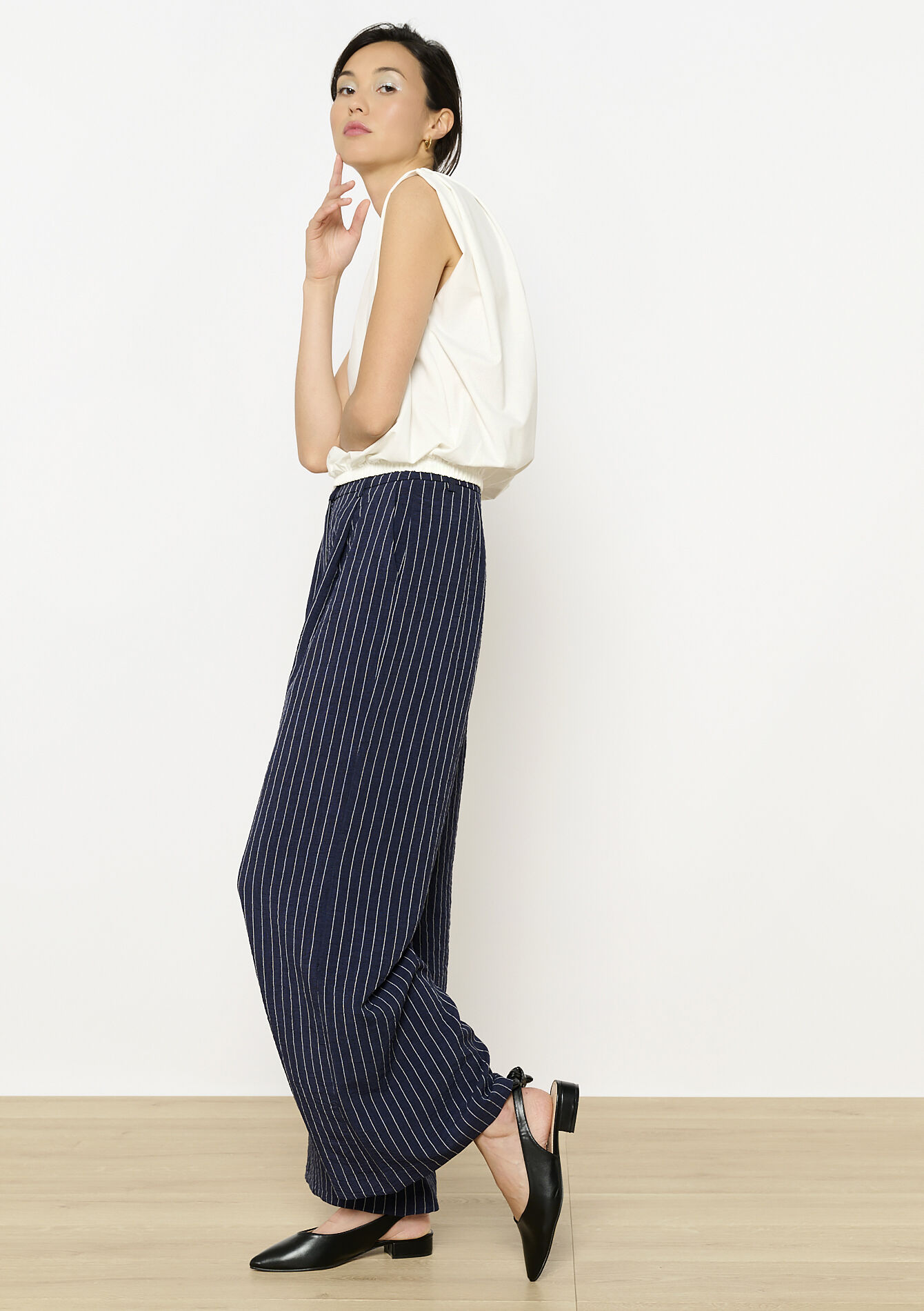 Geklede broek met krijtstrepen, Geklede broek met krijtstrepen - NAVY DARK - 06100703_1714