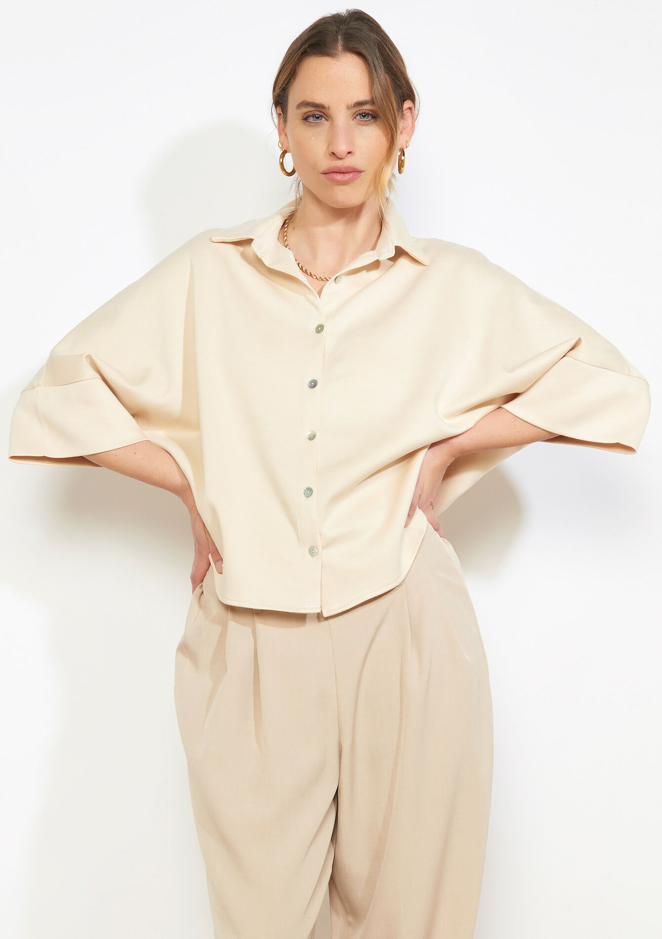 Losvallend overhemd - LT BEIGE - 02301996_2527