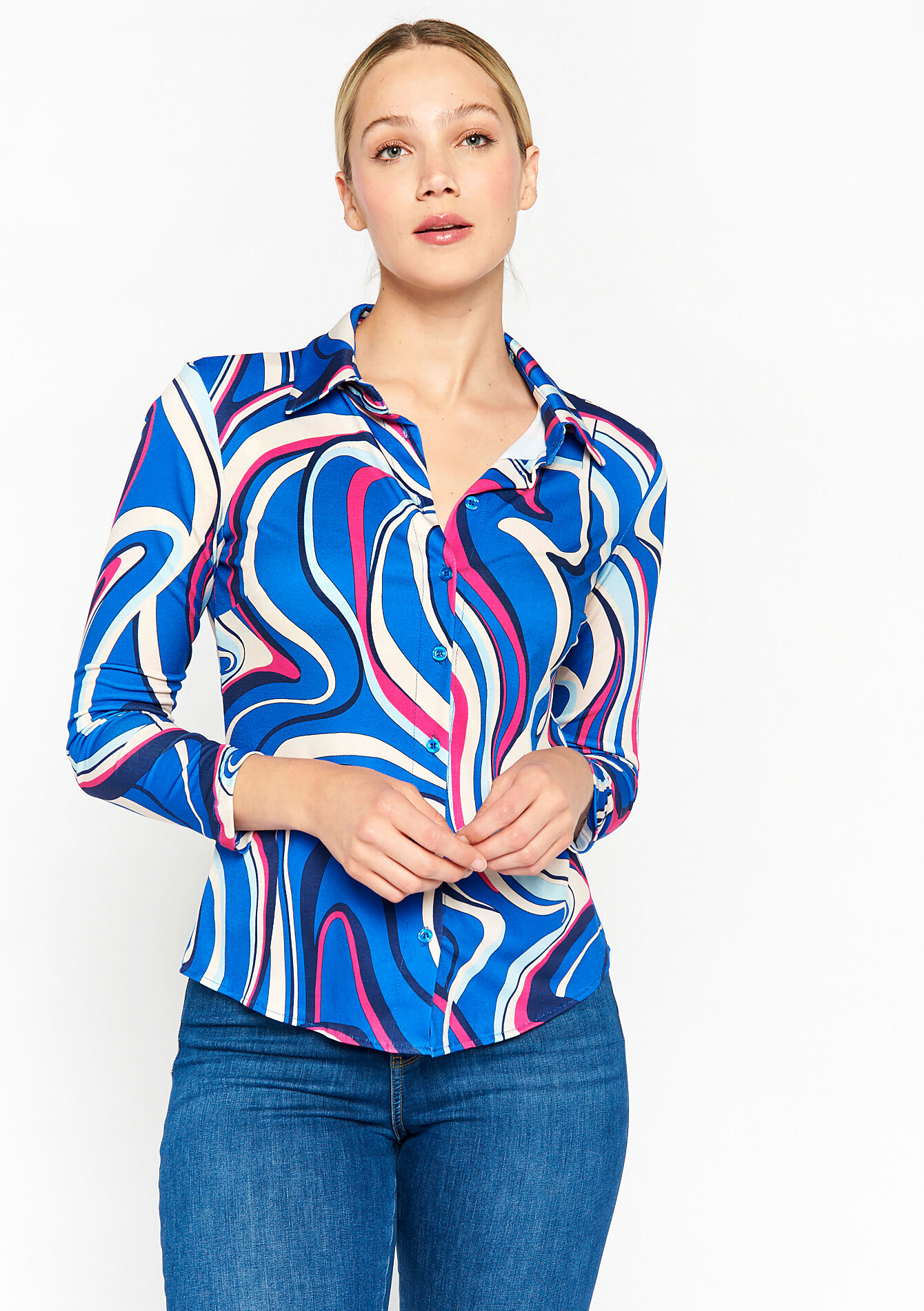 Shirt with abstract print, Shirt with abstract print - BLUE FAIENCE - 02301361