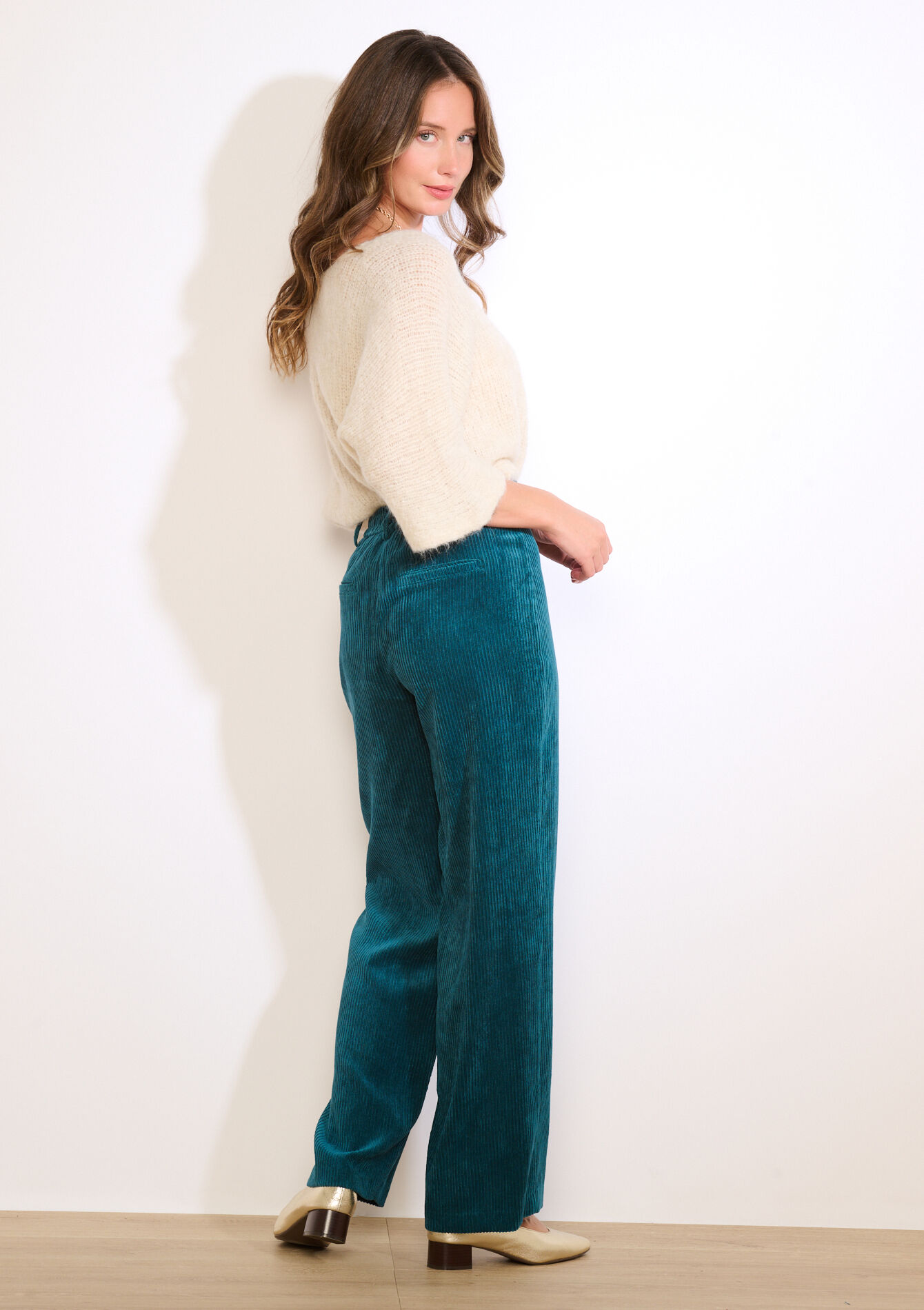 Corduroy broek met elastiek - EMERALD - 06100746_1740