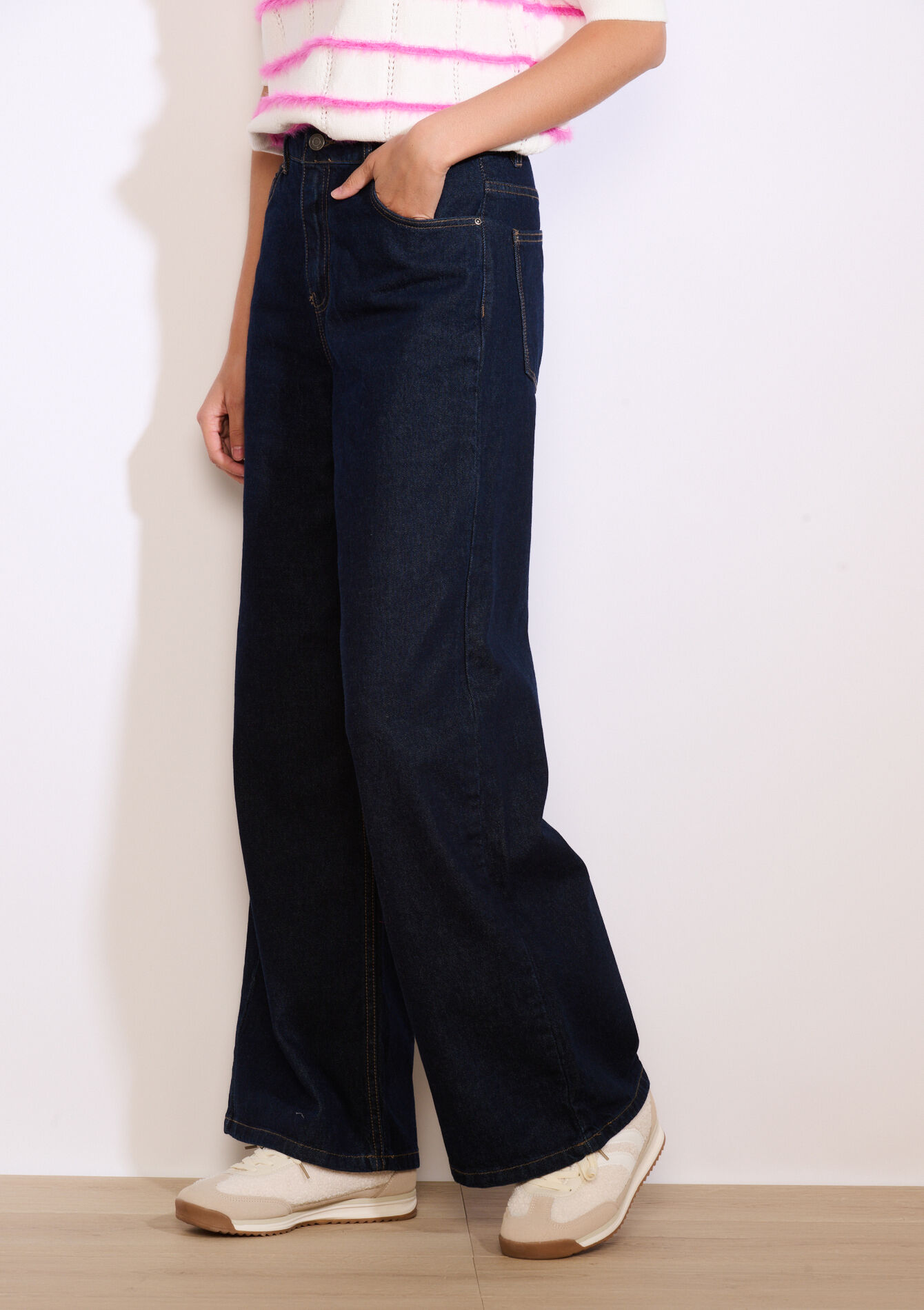 Wijde jeans met hoge taille, Wijde jeans met hoge taille - DARK BLUE - 22000619_0501