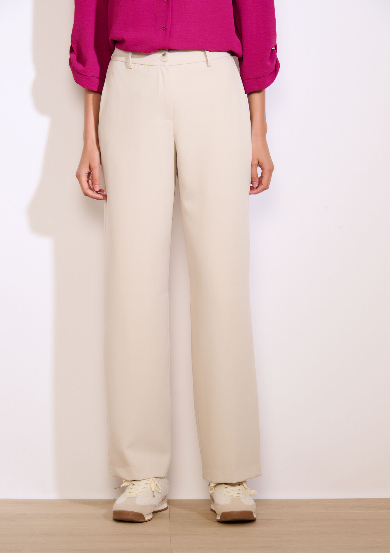 Wijde broek in twill - VANILLA WHITE - 06601045_1013