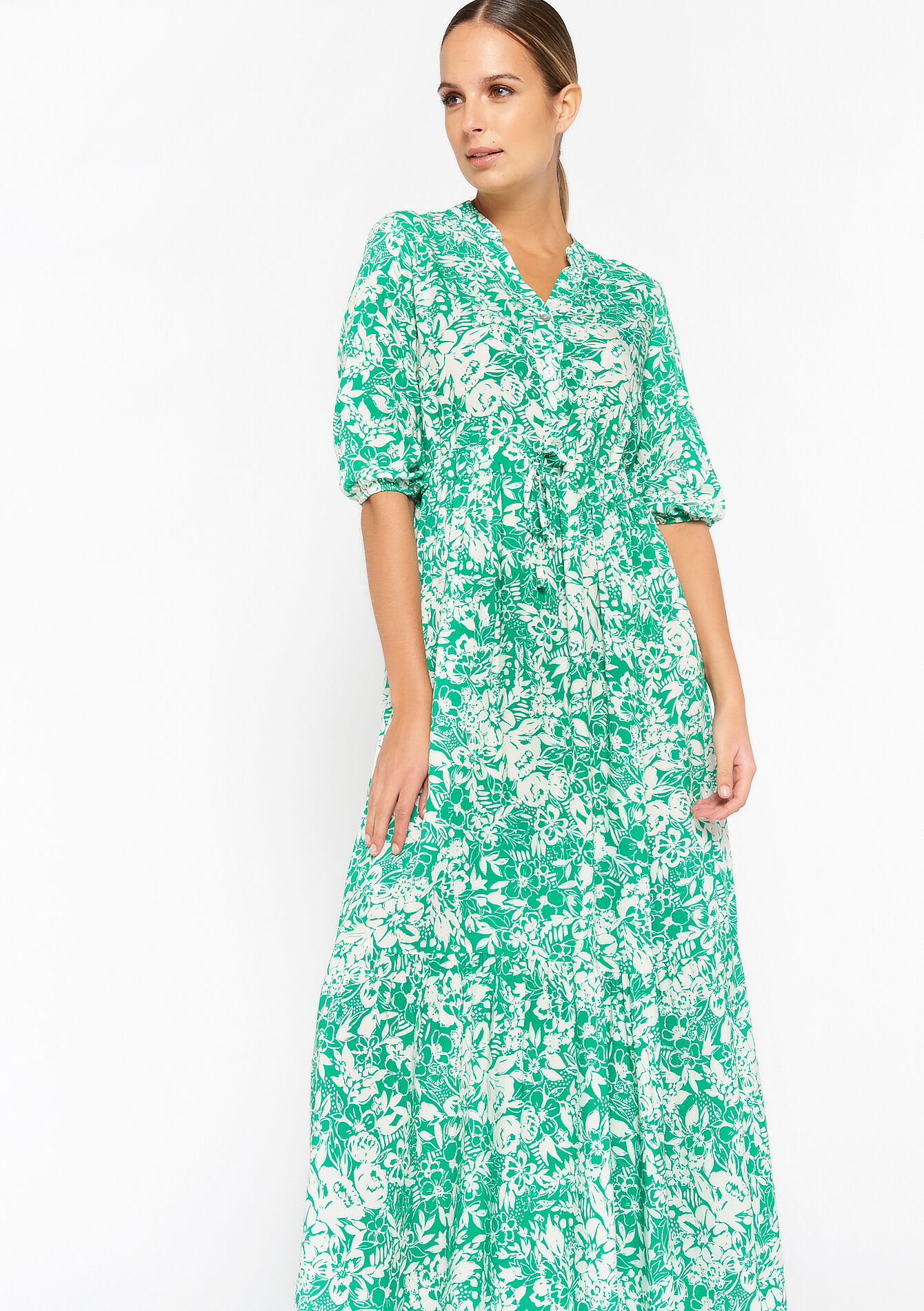 Robe longue à imprimé fleuri, Robe longue à imprimé fleuri - GREEN APPLE - 08601838_1783