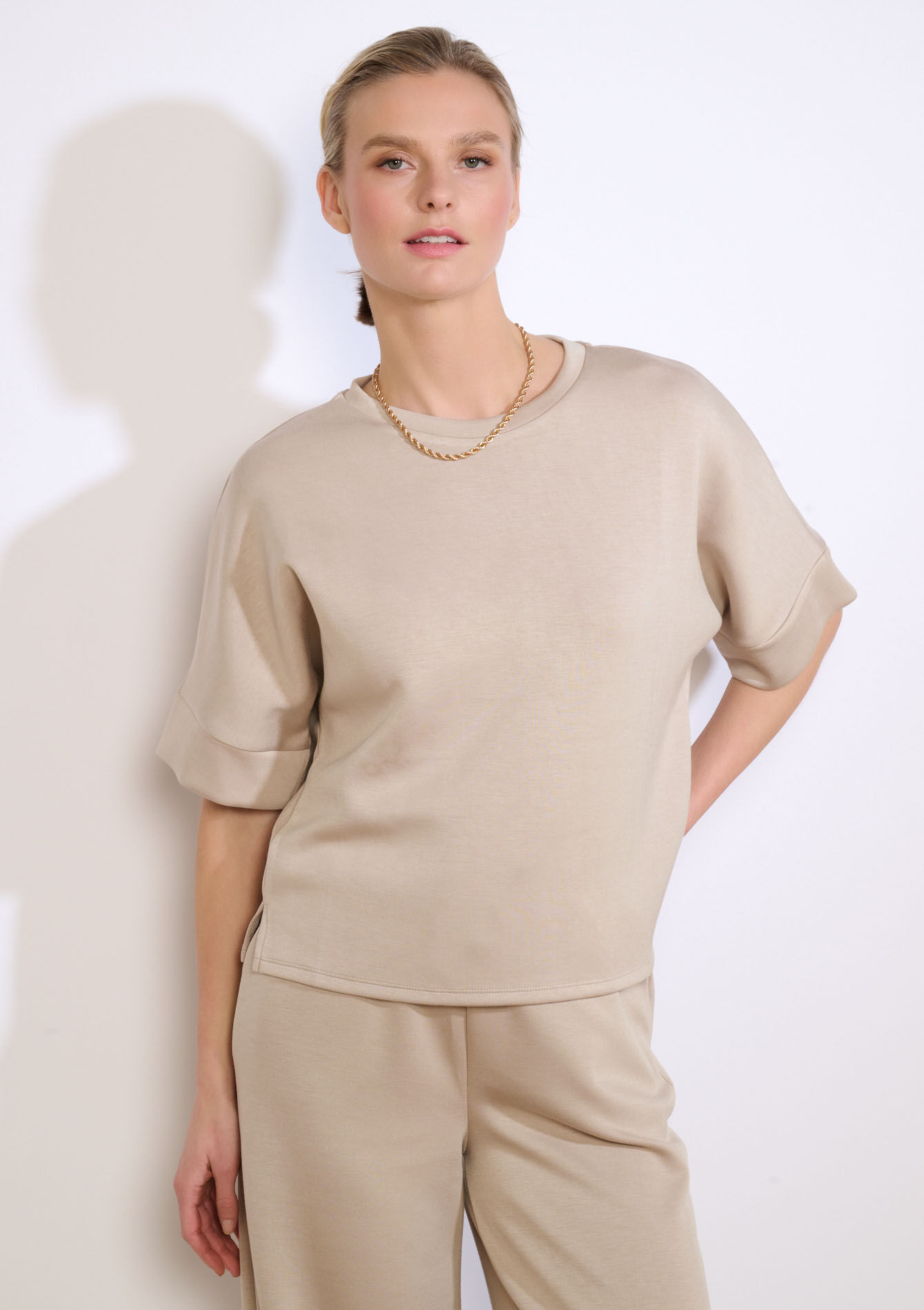 Modal T-shirt met ronde hals - TAUPE - 15100407_1021