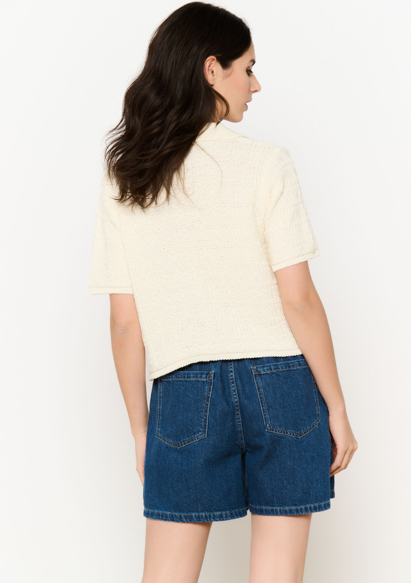 Cropped textured top - VANILLA WHITE - 02301827