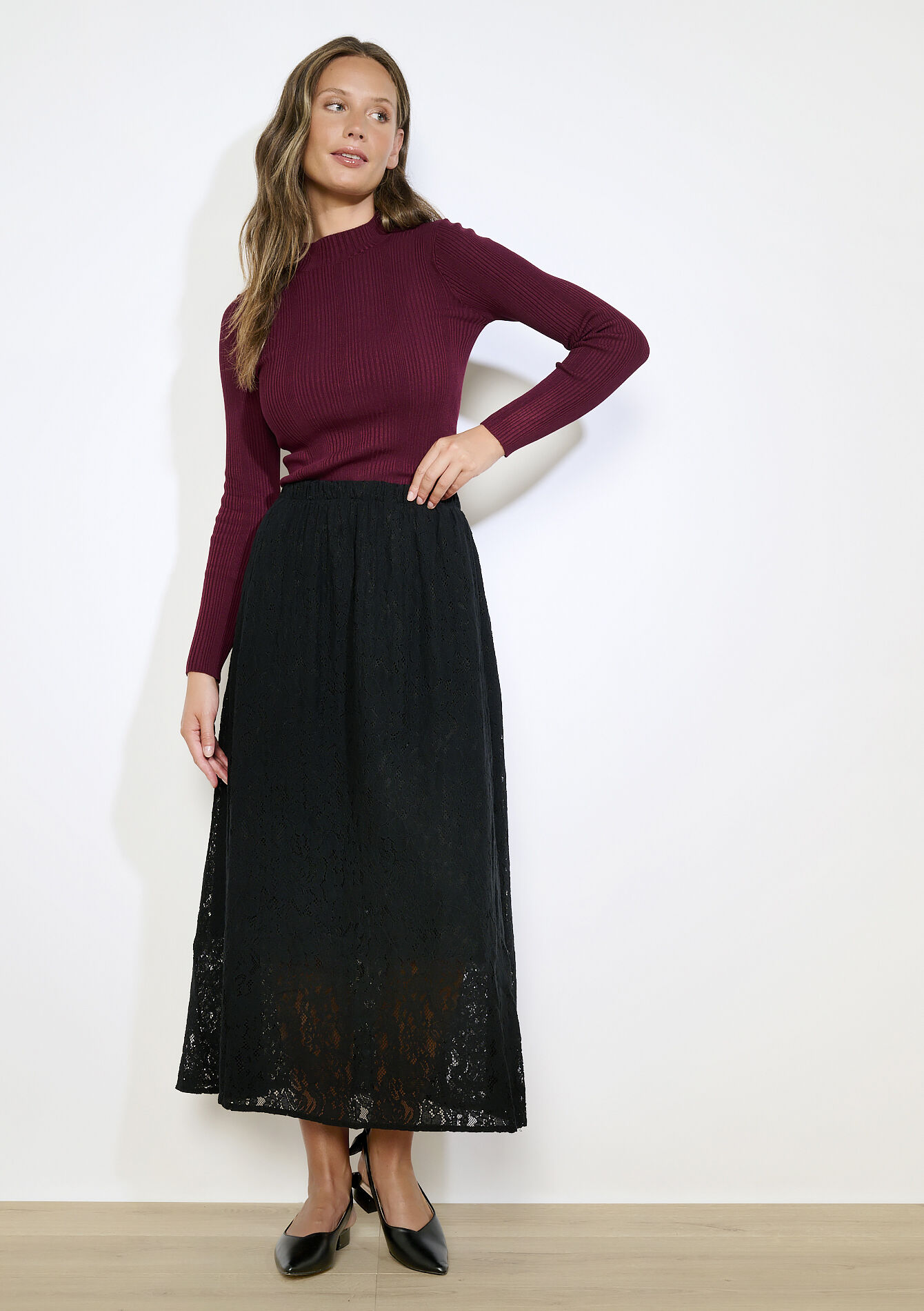 Kanten midi-rok, Kanten midi-rok - BLACK - 07101413_1119