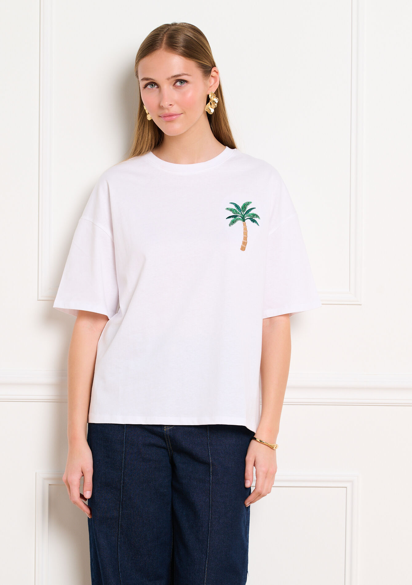 T-shirt met palm motief, T-shirt met palm motief - OPTICAL WHITE - 02301951_1019
