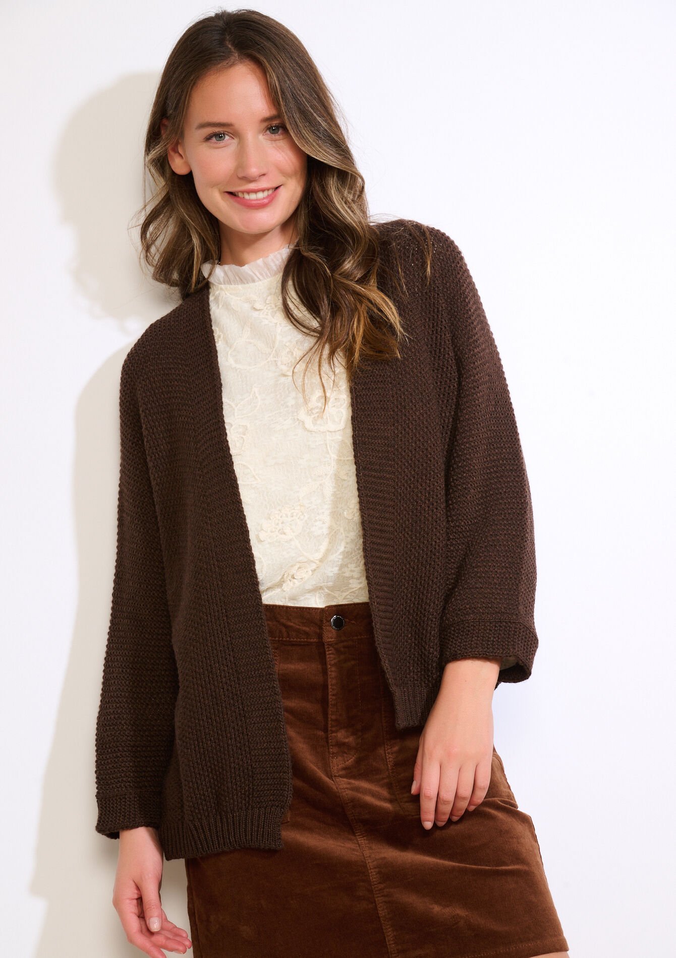 Open knit cardigan, , back