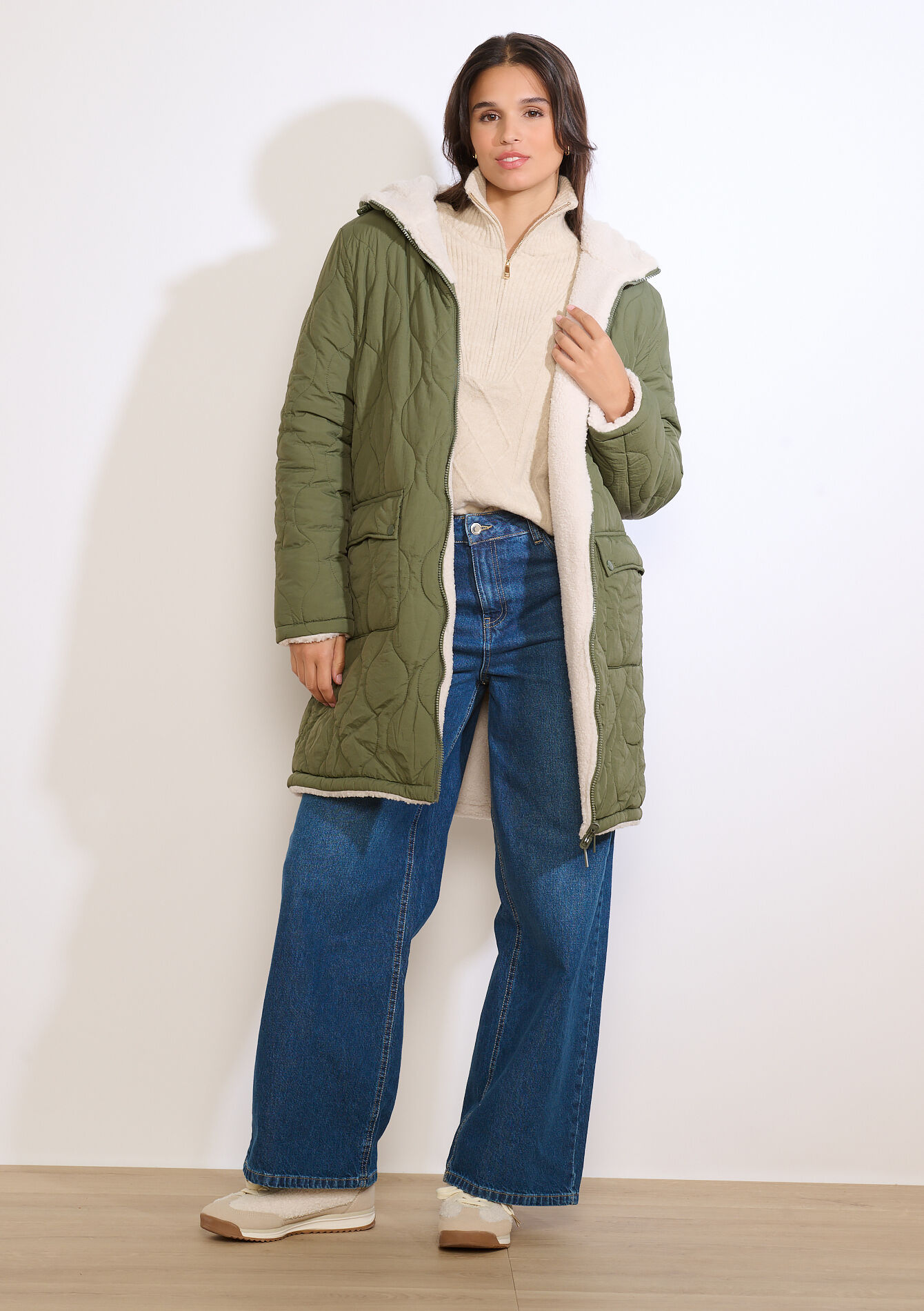 Doudoune réversible longue, Doudoune réversible longue - KHAKI MED - 23000739_4327