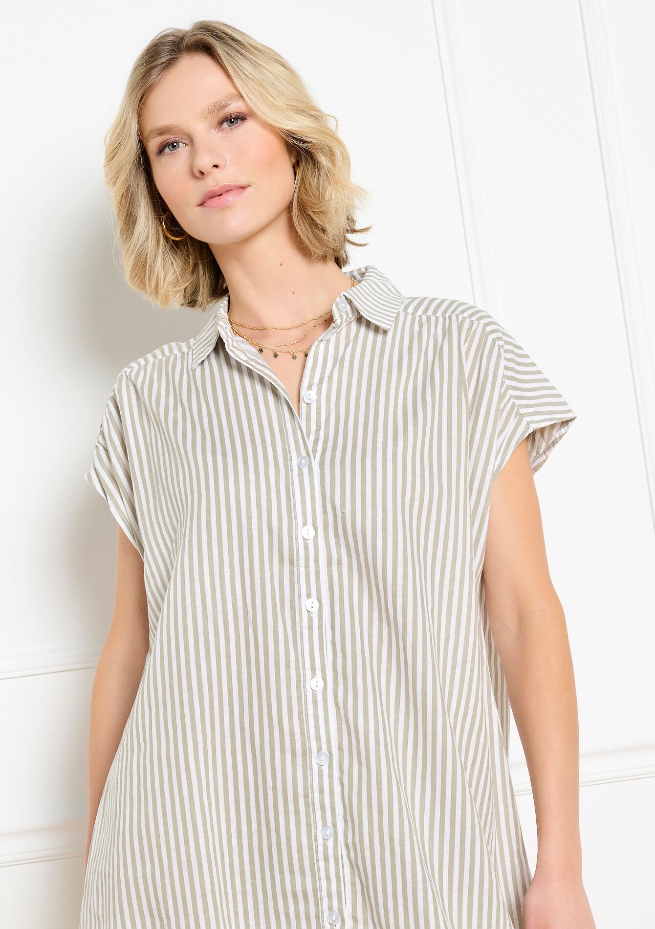 Robe chemise rayée fluide, Robe chemise rayée fluide - OFFWHITE - 08104353_1001