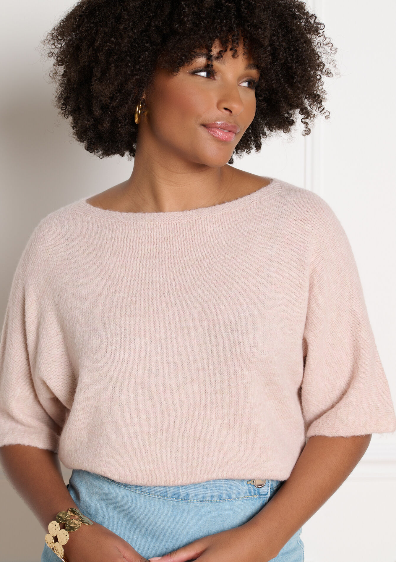 Minimalistische trui met korte mouwen - COSMETIC PINK - 04007232_5733