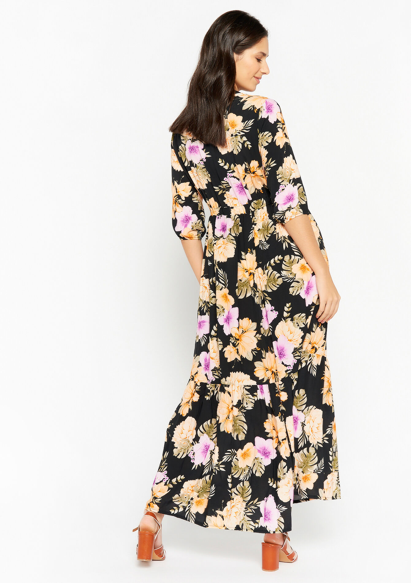 Robe longue à imprimé fleuri, Robe longue à imprimé fleuri - BLACK - 08601838_1119