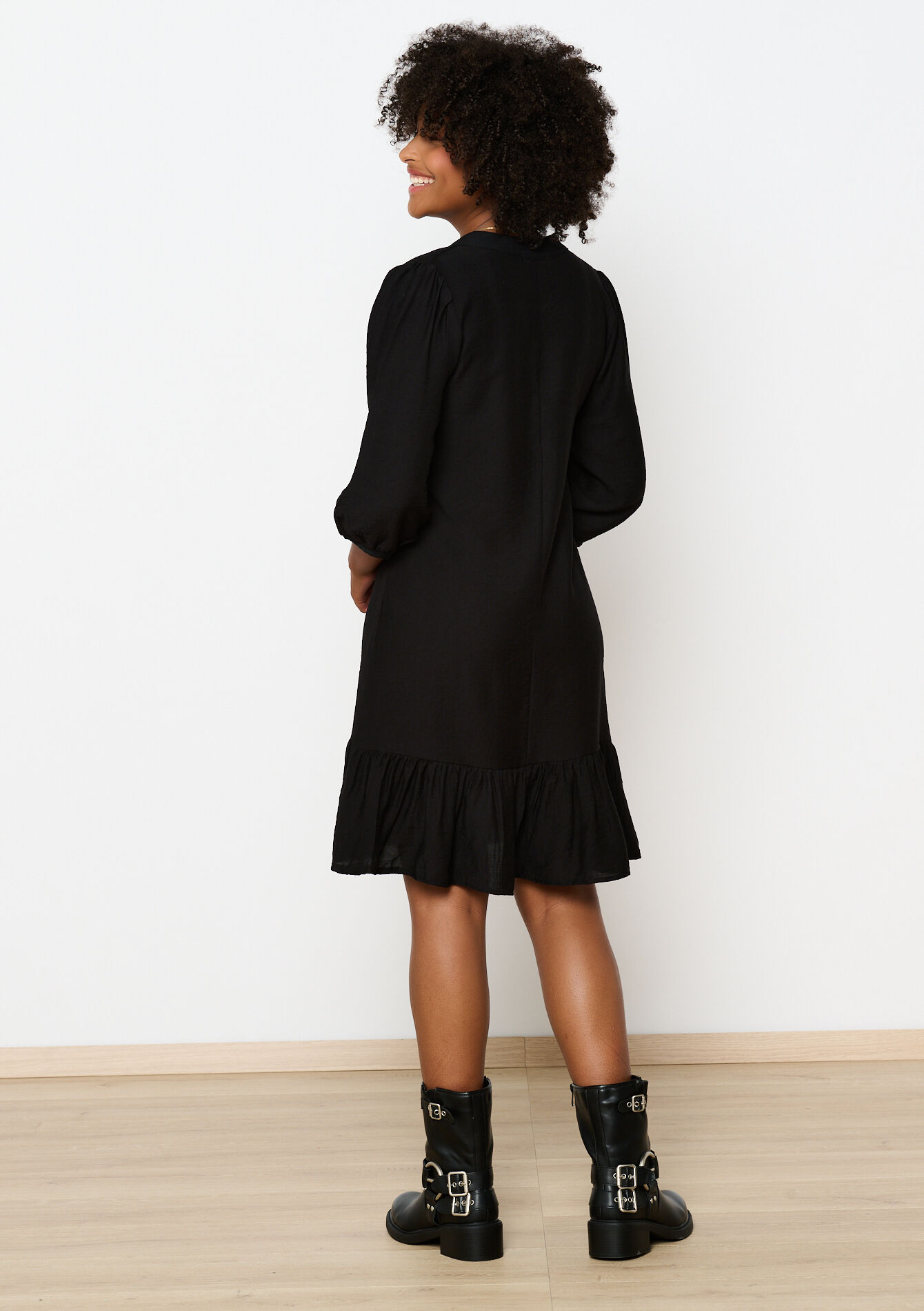 A-lijnjurk met ruches, A-lijnjurk met ruches - BLACK - 08103852_1119