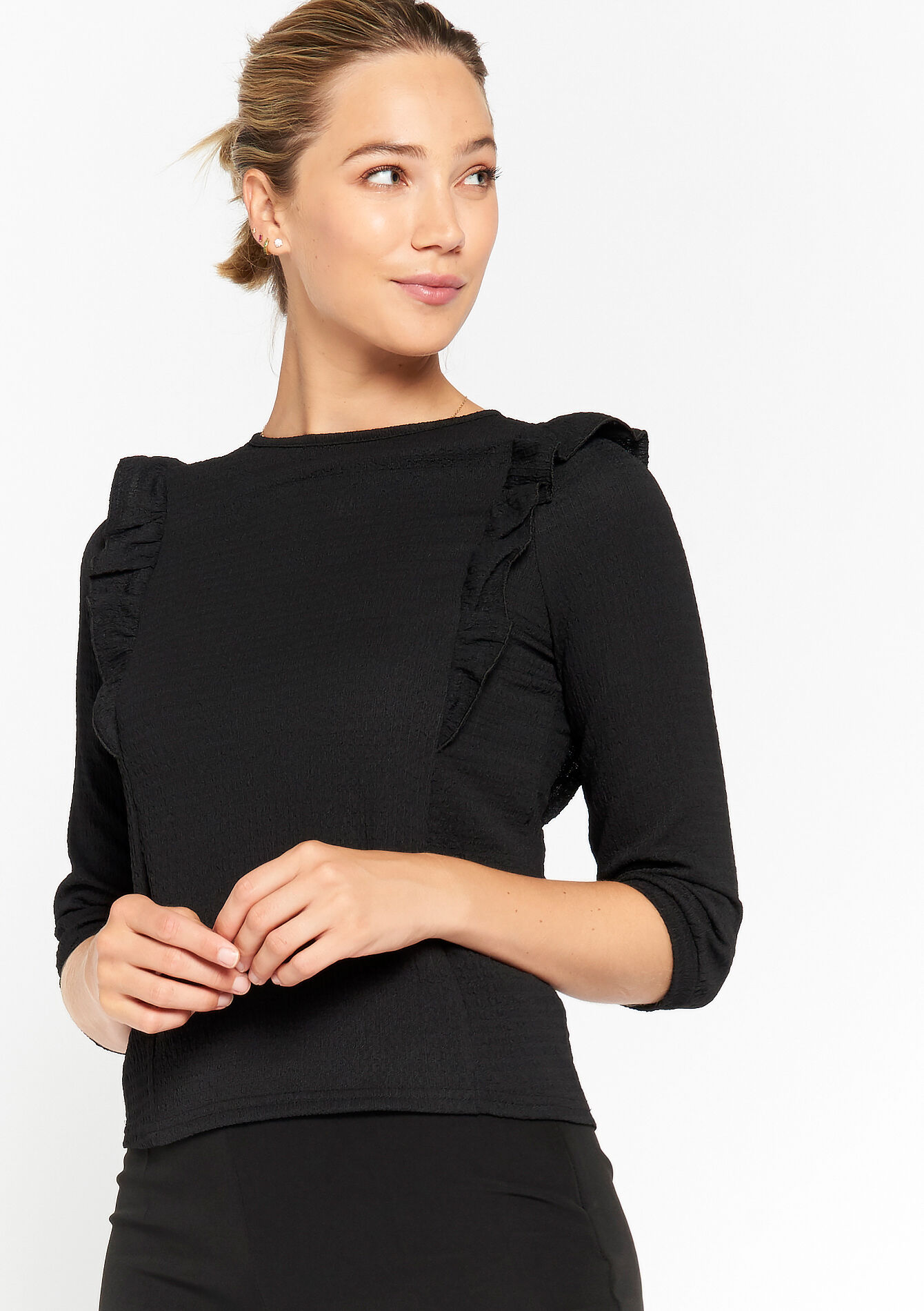 T-shirt with frills - BLACK - 02301478_1119