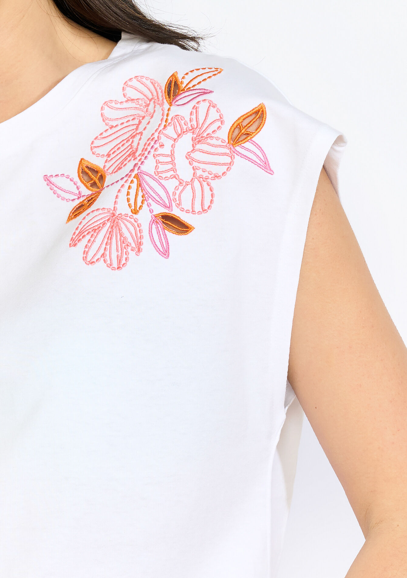 Mouwloos T-shirt met borduursel - OPTICAL WHITE - 02301950_1019