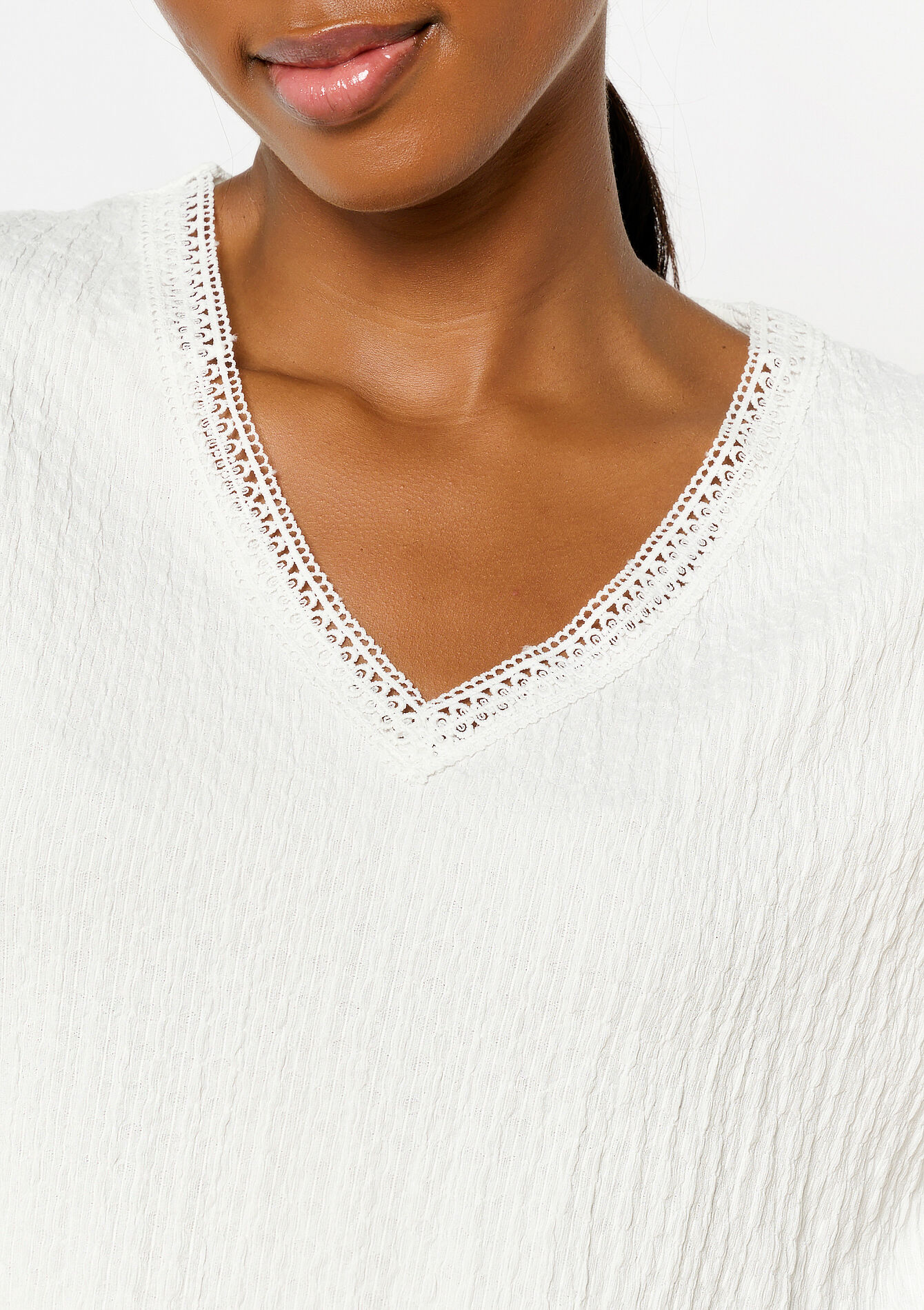 T-shirt in crêpe, T-shirt in crêpe - OPTICAL WHITE - 02301612_1019