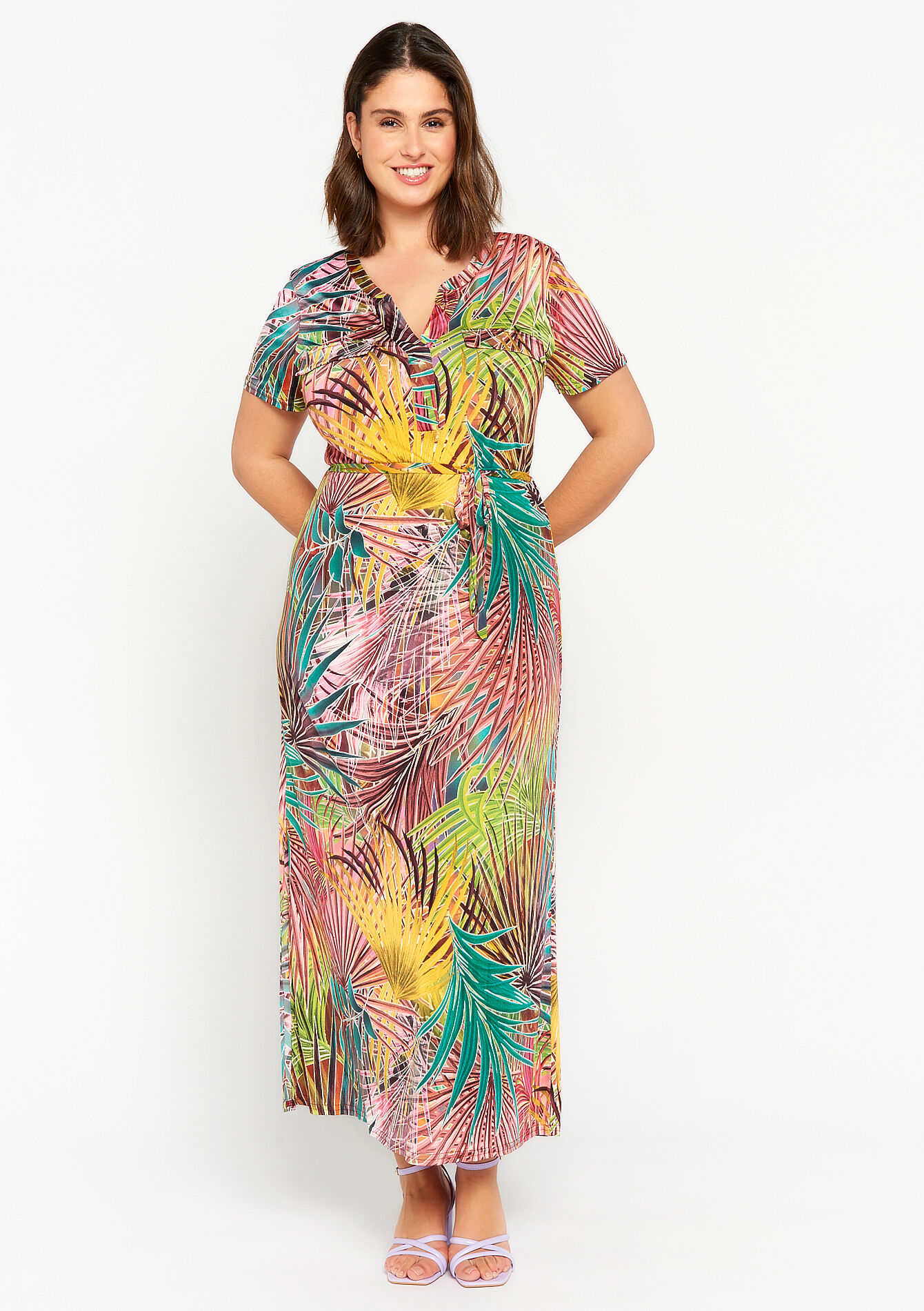Maxi-jurk met tropische print, Maxi-jurk met tropische print - MULTICOLOR - 08601976_1000