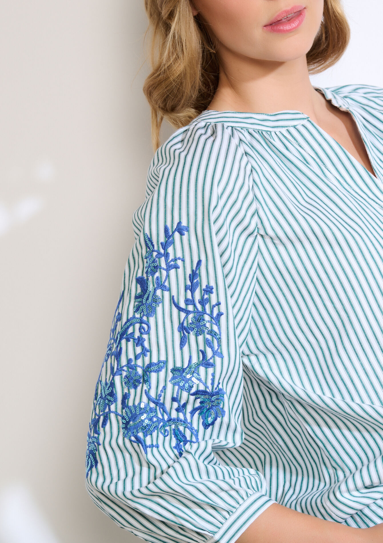 Gestreept hemd met pailletten, Gestreept hemd met pailletten - BOTTLE GREEN - 05702911_1778