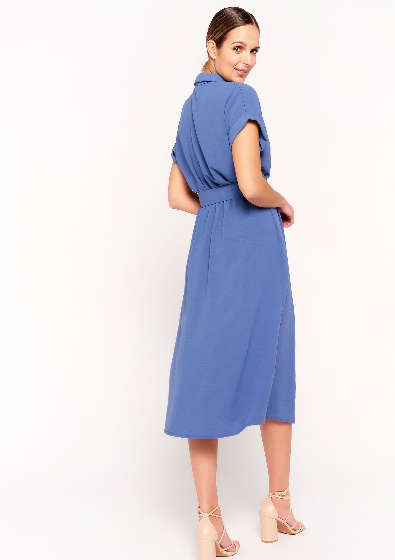 Midi dress with polo collar, Midi dress with polo collar - MEDIUM BLUE - 08601892_0500