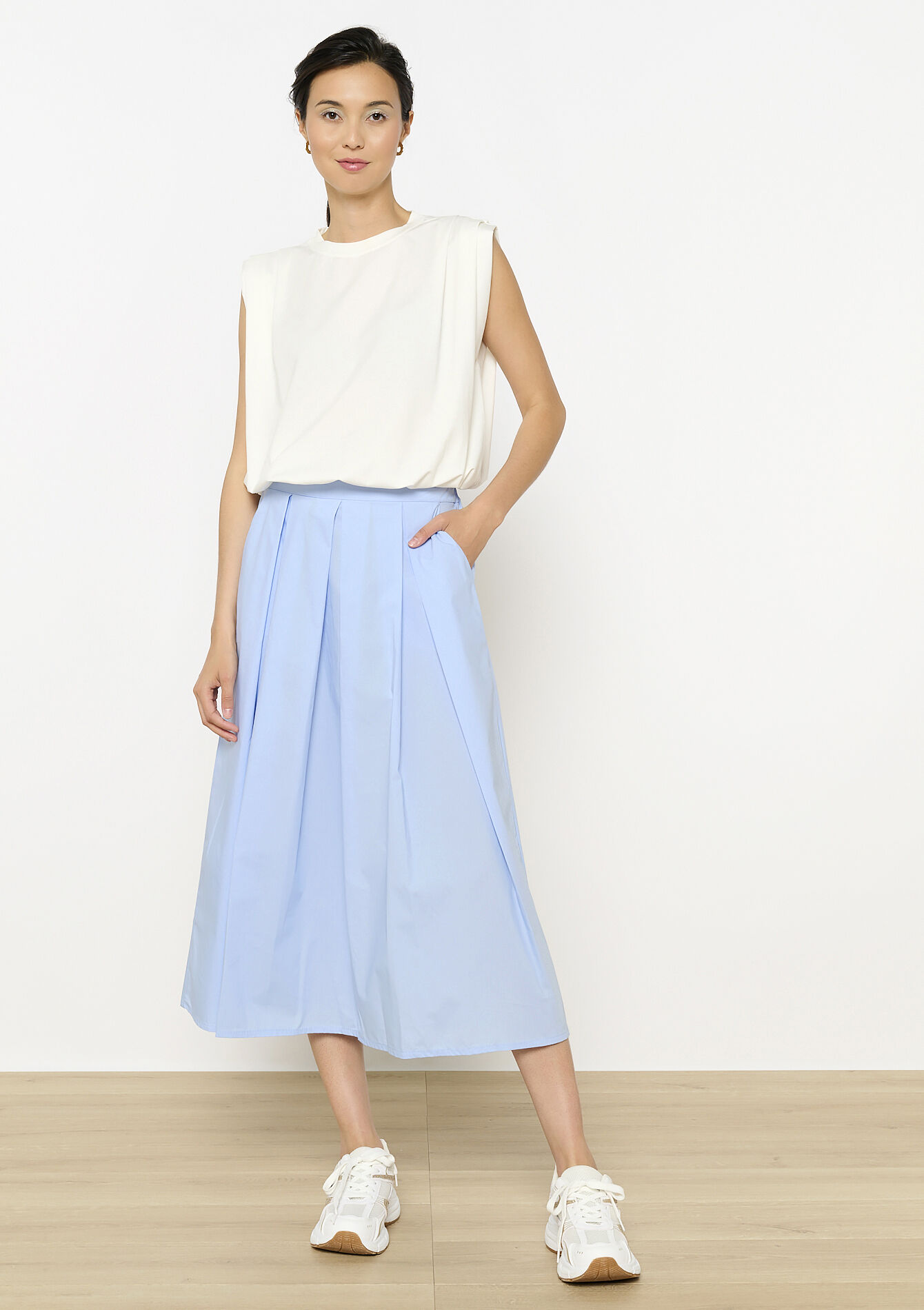 Poplin midi skirt, Poplin midi skirt - BLUE PASTEL - 07101388