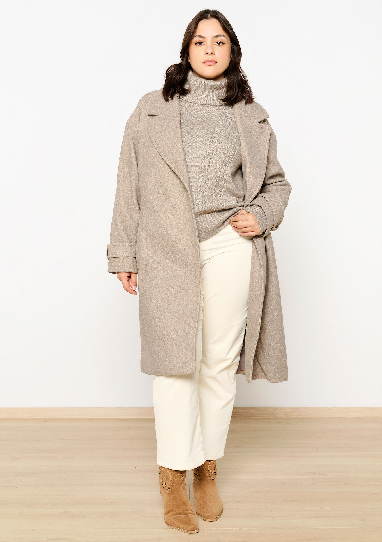 Halflange jas met riem, Halflange jas met riem - TAUPE - 23000678_1021