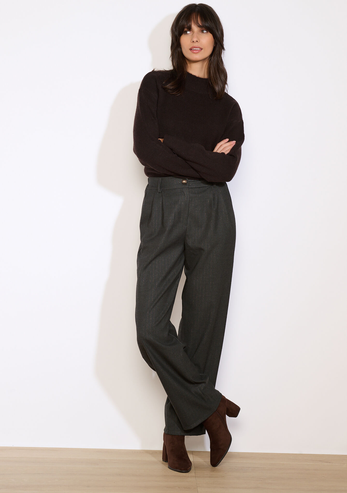 Wide-leg broek met plooien, Wide-leg broek met plooien, , back