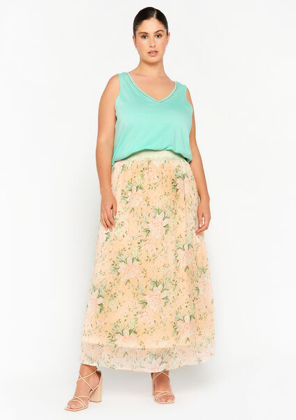 Maxi skirt with floral print - NUDE PINK - 07101051_1301