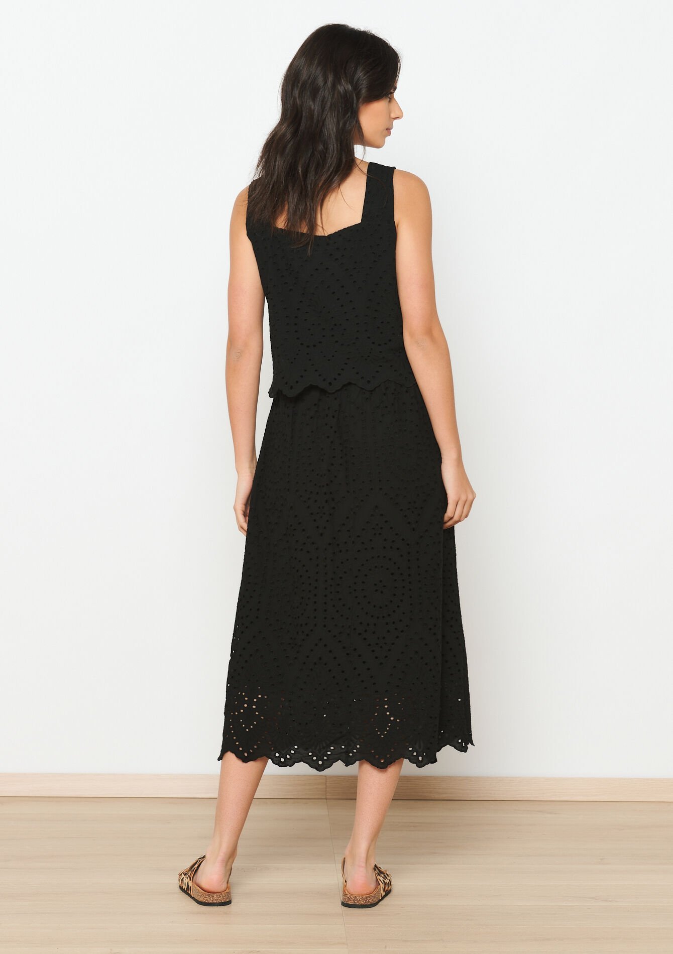 Jupe mi-longue en broderie anglaise, Jupe mi-longue en broderie anglaise - BLACK - 07101239_1119