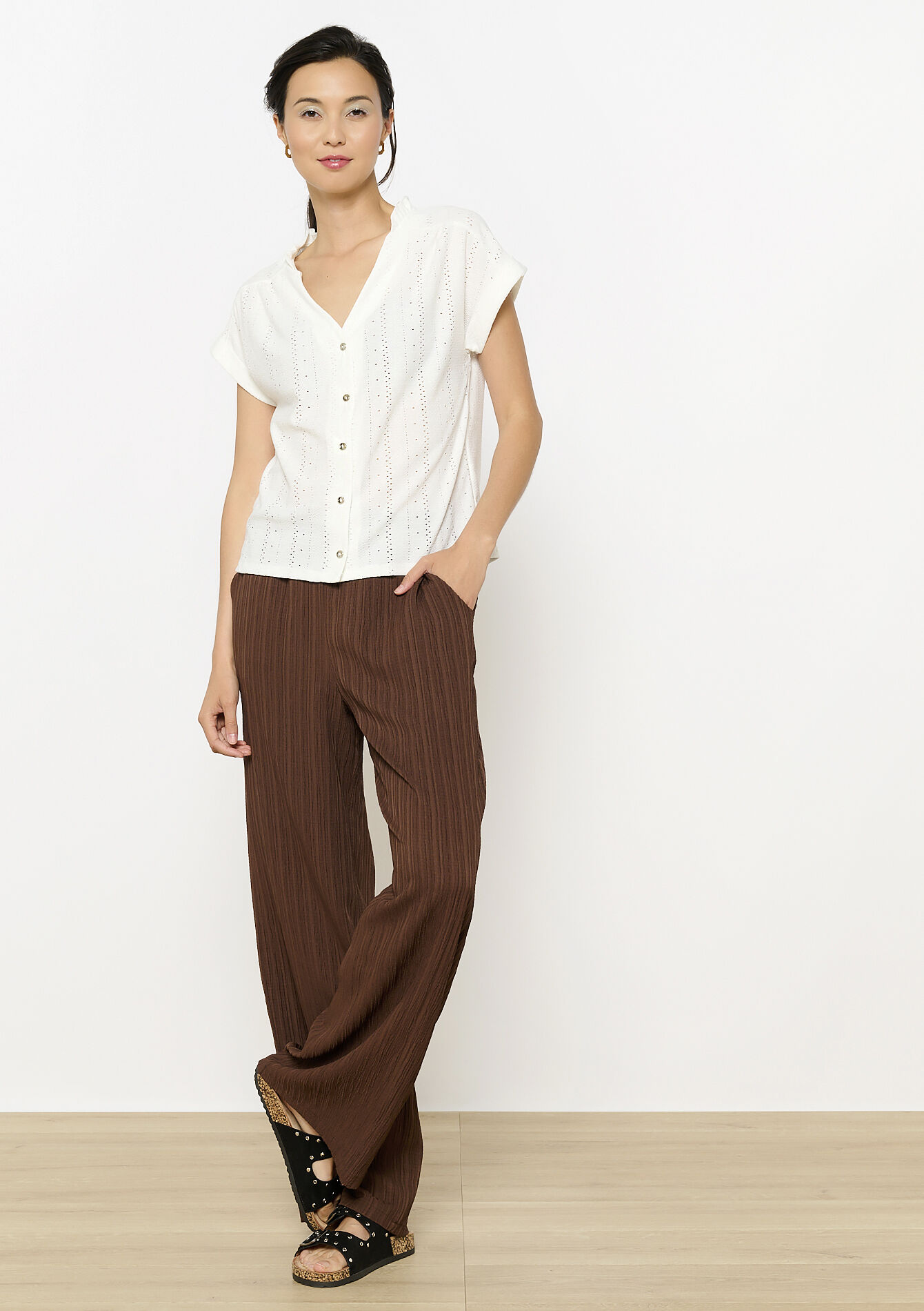 Opengewerkte top met knopen, Opengewerkte top met knopen - OPTICAL WHITE - 1134296