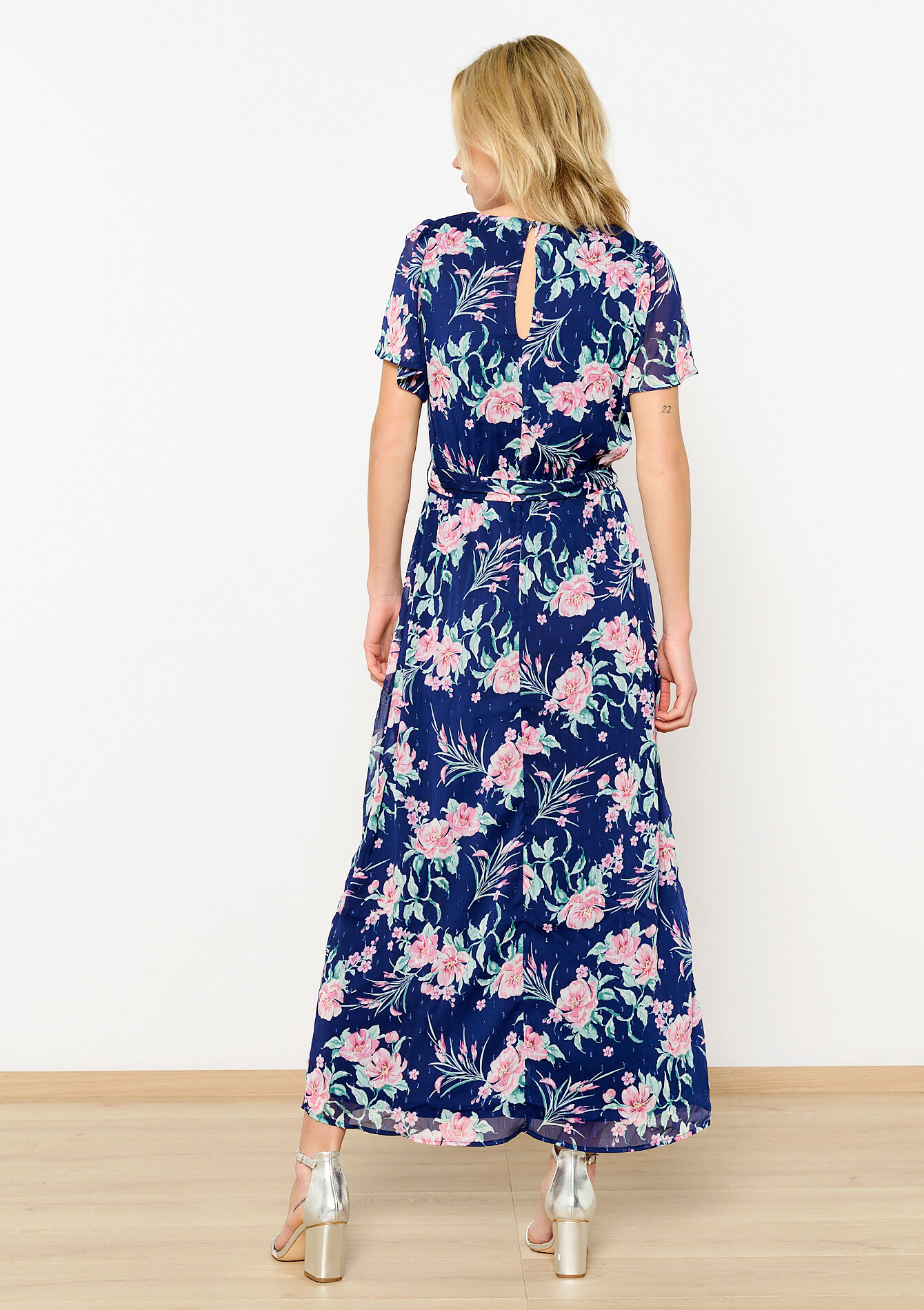 Maxi-jurk met lurex bloemen, Maxi-jurk met lurex bloemen - NAVY BASIC - 08602211_2723