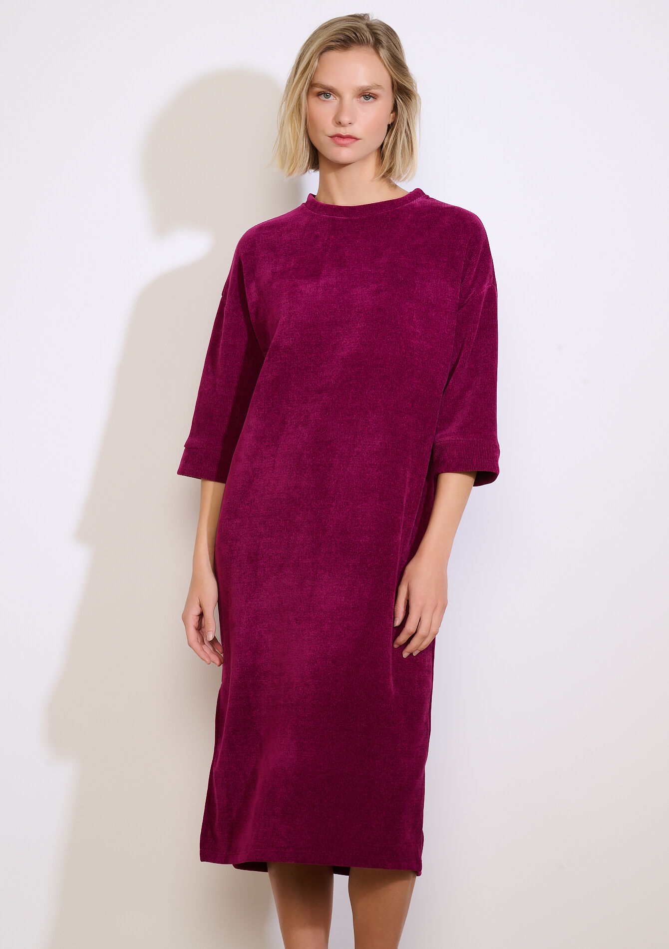 Ribfluwelen midi-jurk, Ribfluwelen midi-jurk - VIOLINE - 08104371_2576