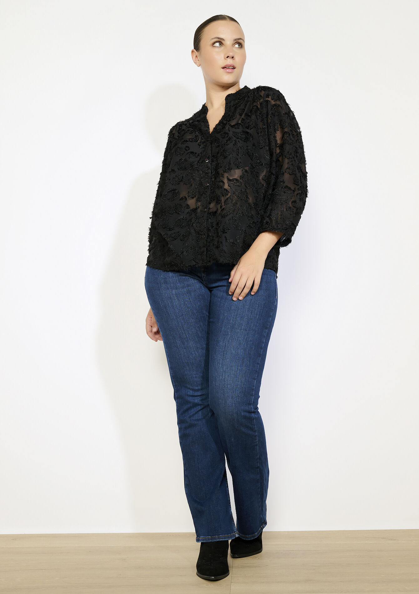 Transparant overhemd met structuur, Transparant overhemd met structuur - BLACK - 05702855_1119