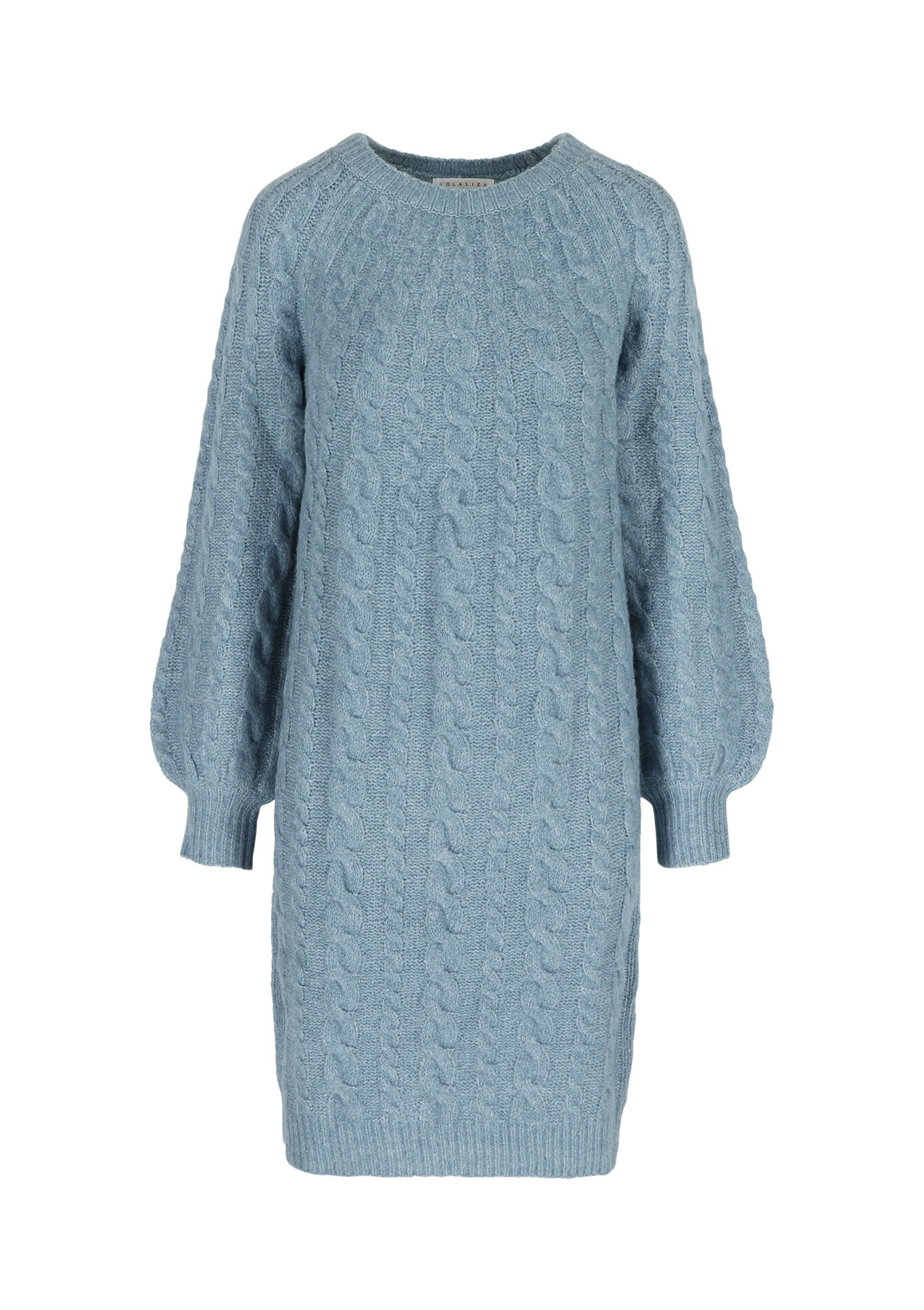 Gebreide jurk met kabels, Gebreide jurk met kabels - LIGHT BLUE MEL - 08103303_1541