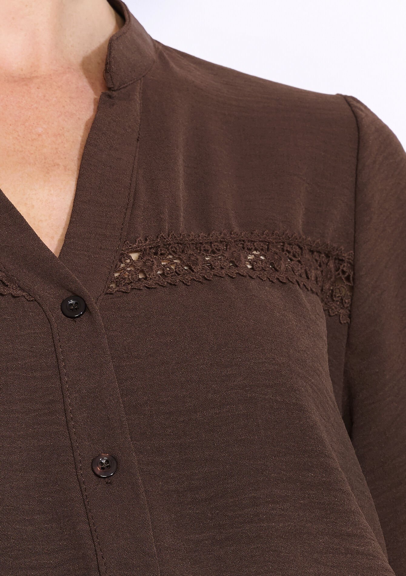 Blouse fluide à détails crochet, Blouse fluide à détails crochet - BROWN DARK CHOCOLATE - 05702943_3720