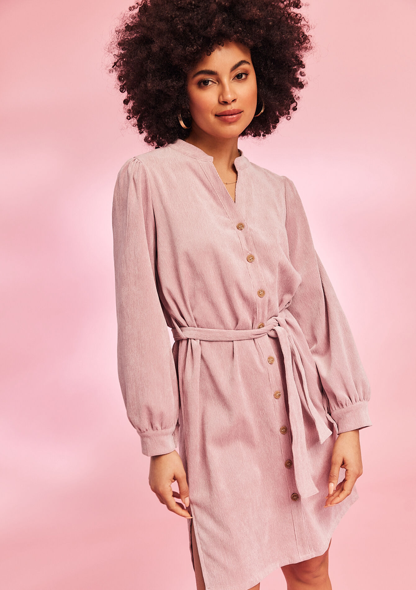 Robe en velours côtelé, Robe en velours côtelé - COSMETIC PINK - 08103157_5733