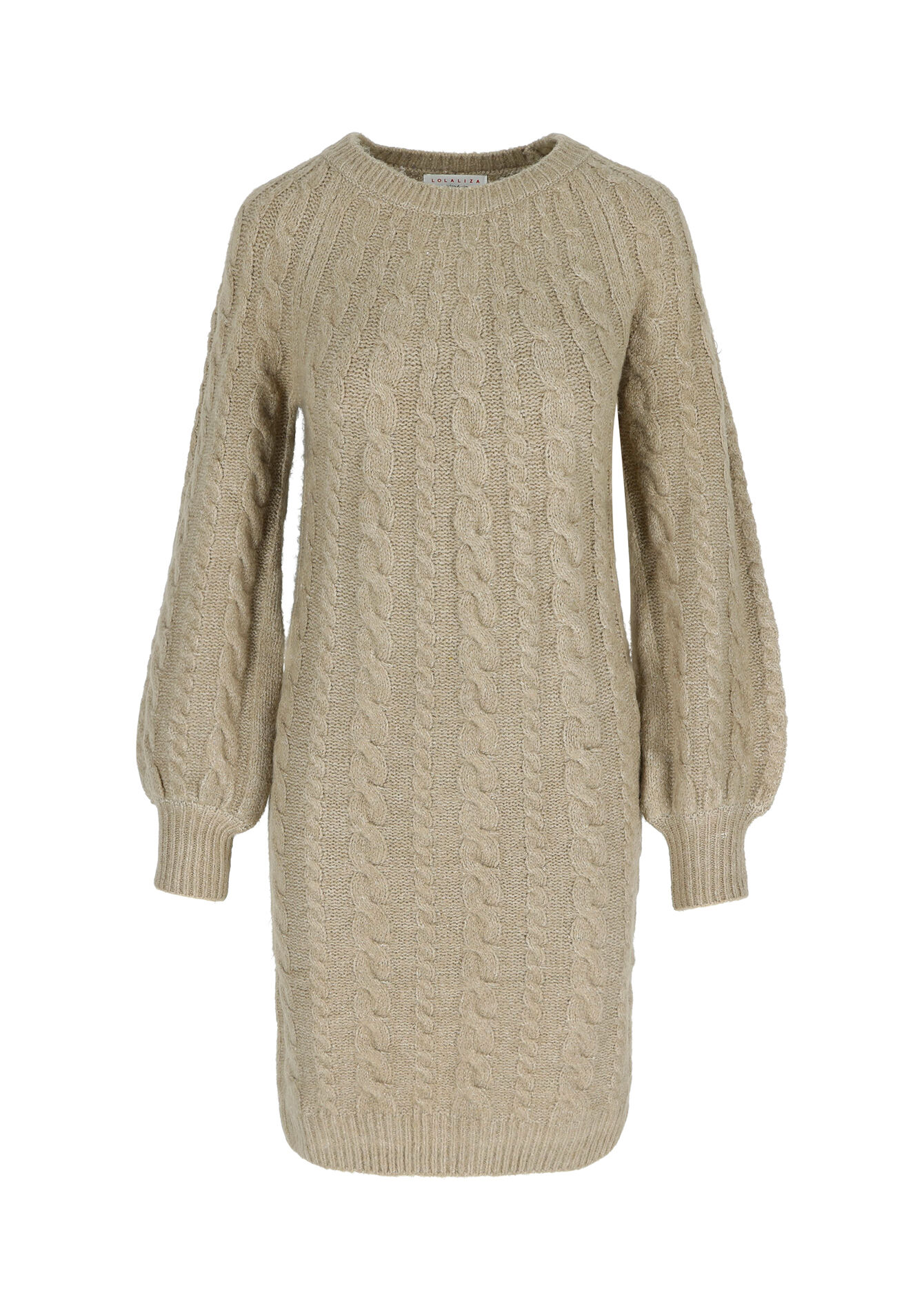 Knitted dress with cables - TAUPE - 08103303