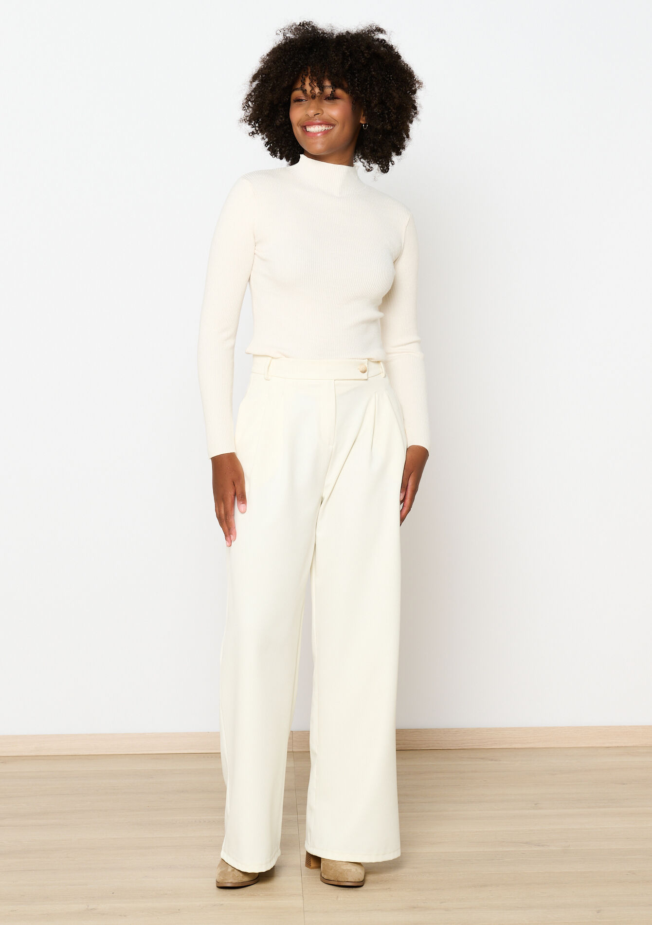 Ribbed sweater with mock neck, Ribbed sweater with mock neck - VANILLA WHITE - 04006510_1013