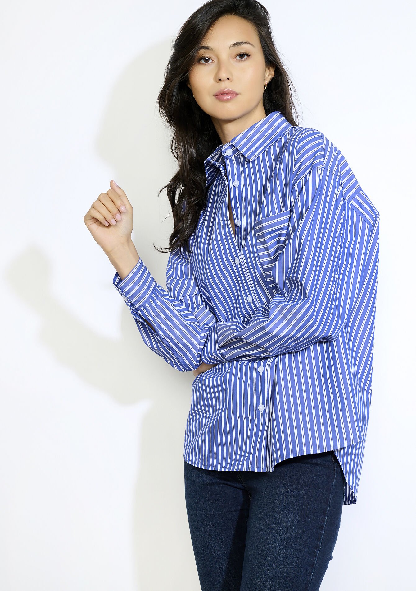 Chemise rayée oversize, Chemise rayée oversize - NAVY BASIC - 05702873_2723