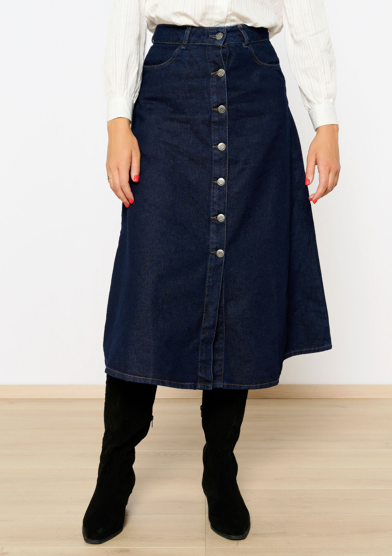 Midi denim skirt - DARK BLUE - 1110012