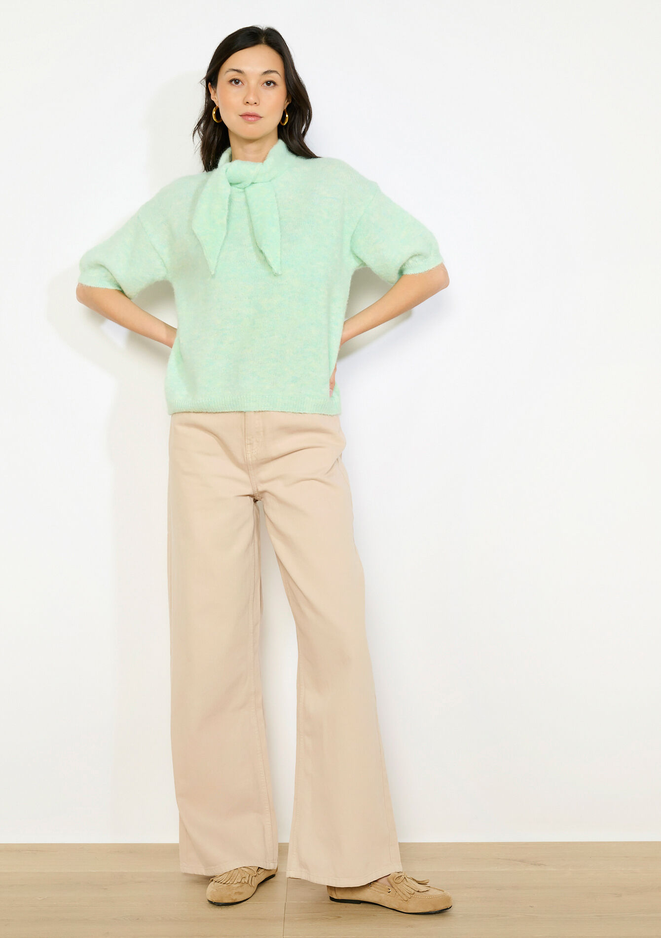 Pull noeud en maille duveteuse, Pull noeud en maille duveteuse - MINT GREEN - 04007228_1723