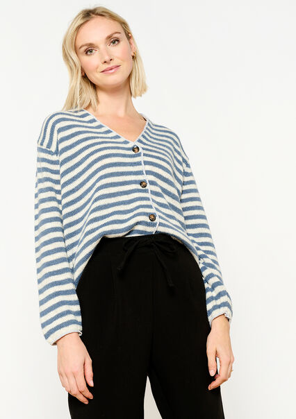 Striped cardigan with V-neck - OFFWHITE - 04101114_1001
