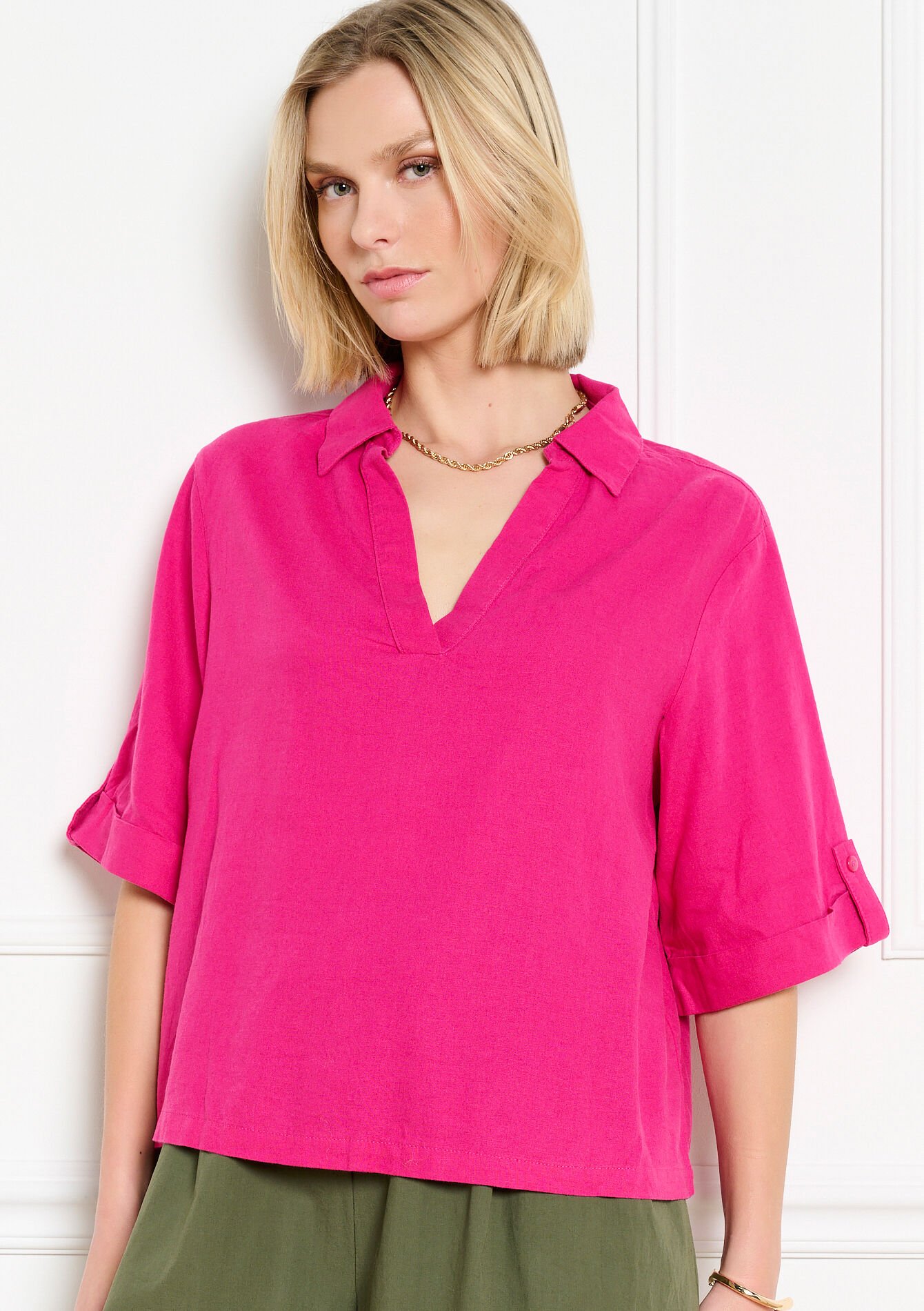 Soepele polo blouse, Soepele polo blouse - FUCHSIA - 05702969_5626
