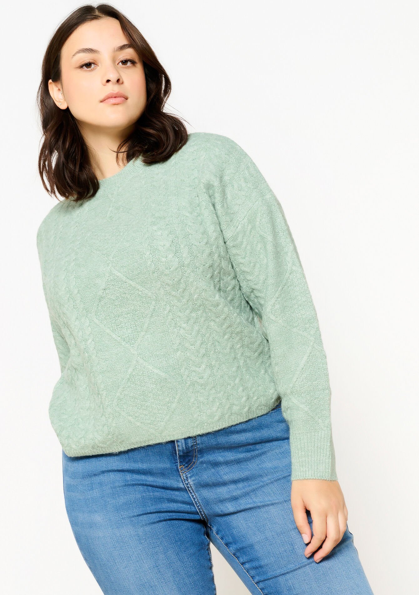 Kabelgebreide trui, Kabelgebreide trui - MINT GREEN - 04006575_1723