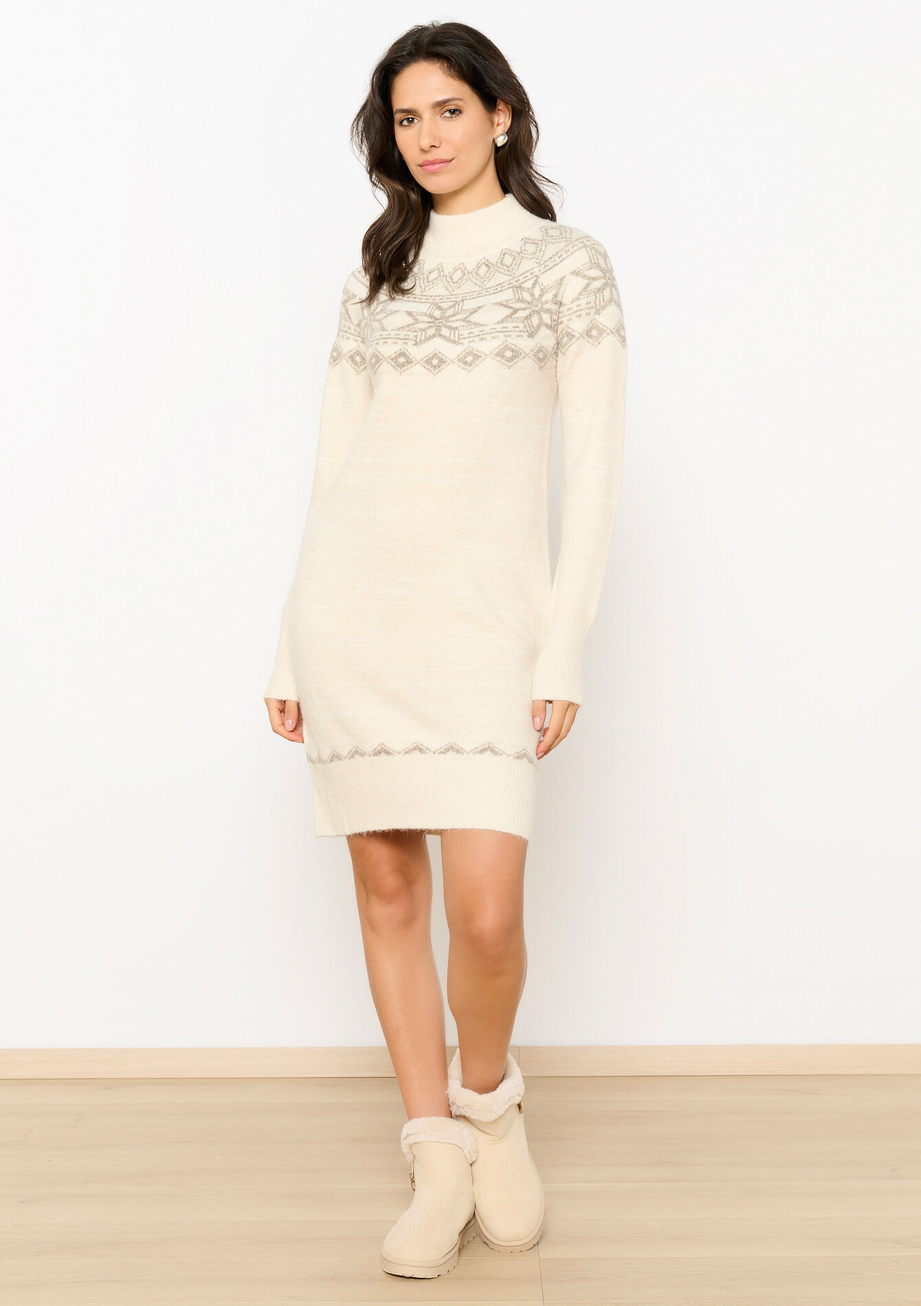 Jacquard gebreide jurk, Jacquard gebreide jurk - VANILLA WHITE - 08103615_1013