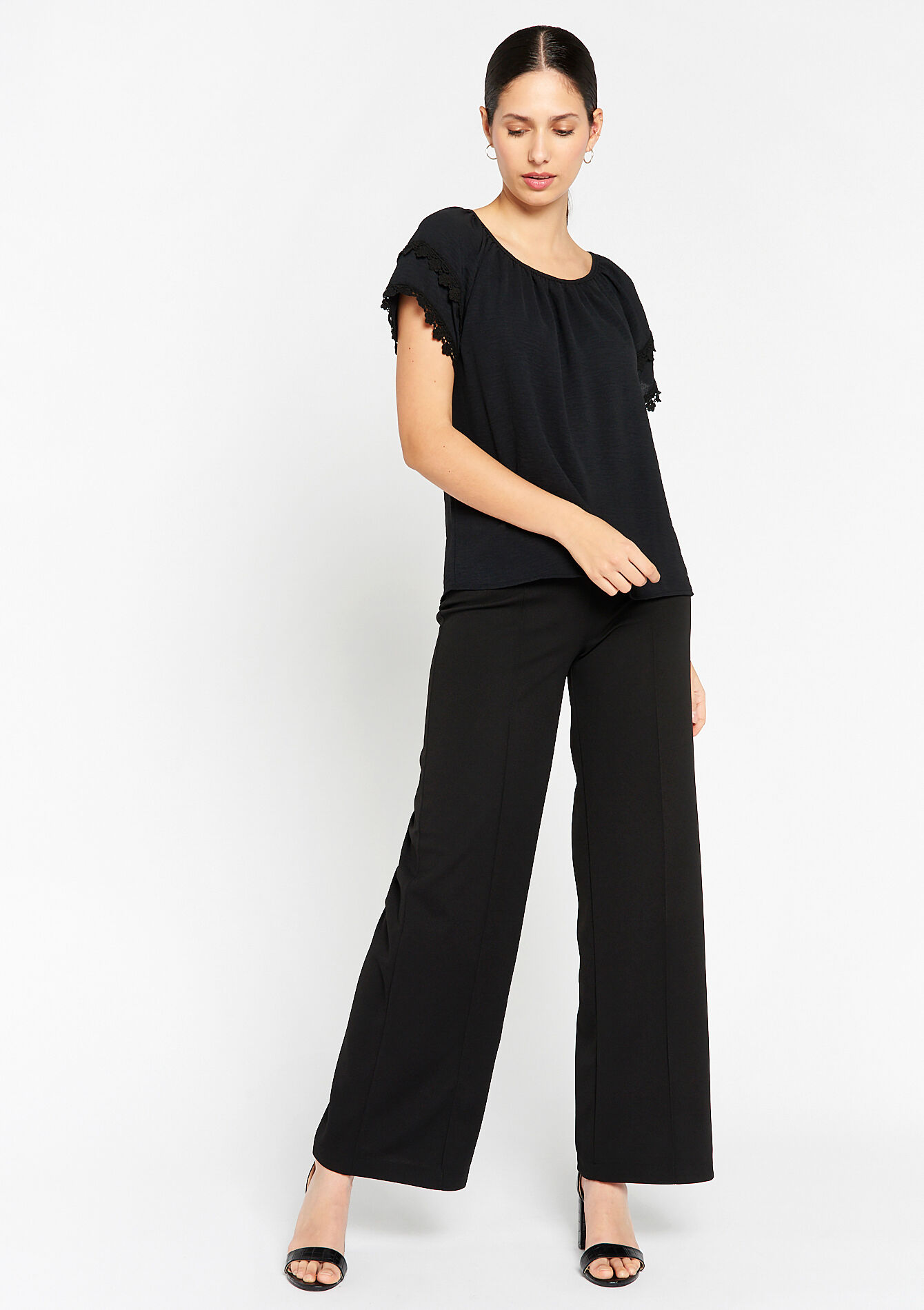 Blouse aux détails en crochet - BLACK - 05702198_1119