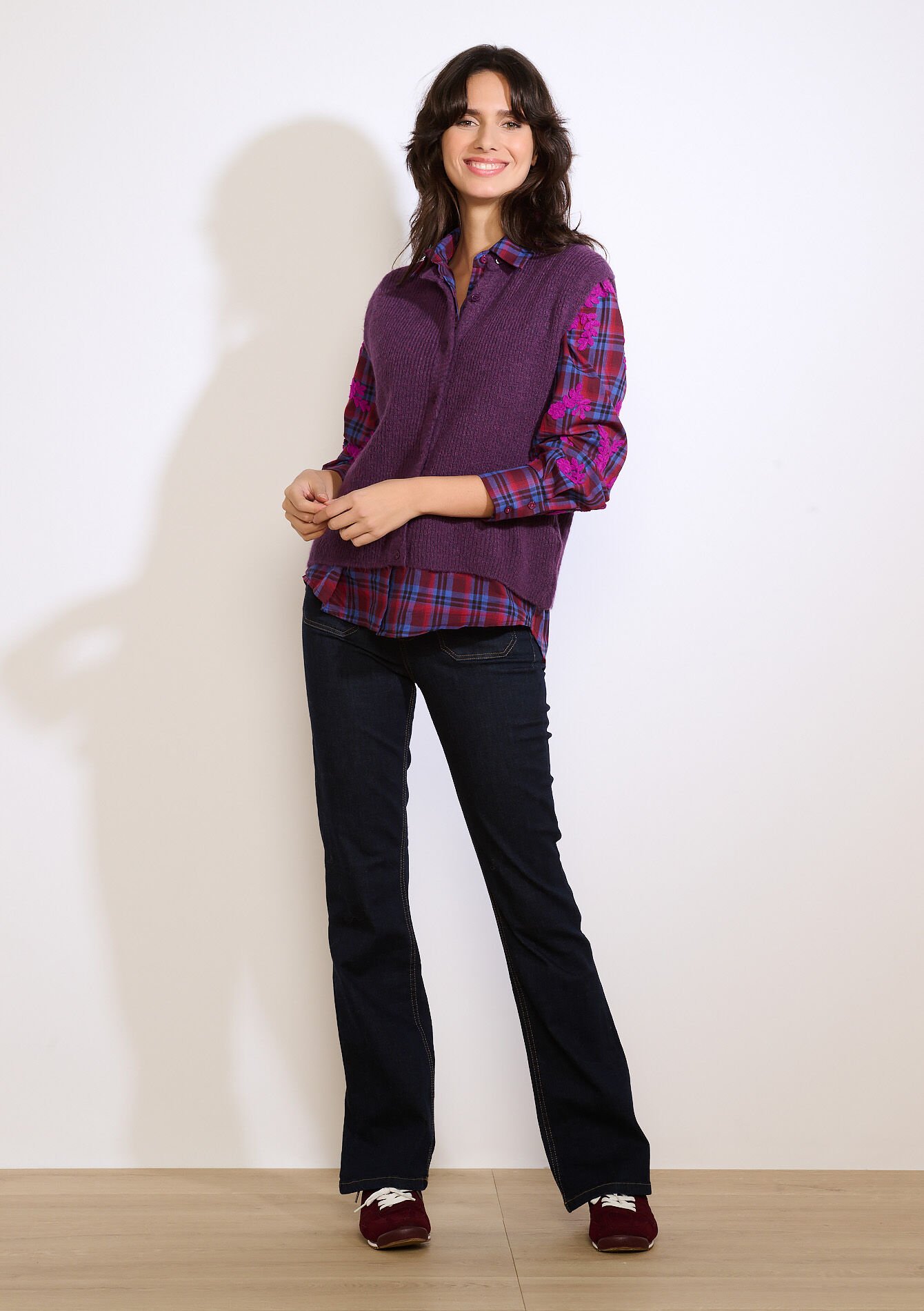 Soft sleeveless vest, Soft sleeveless vest - AUBERGINE - 04101334_1537